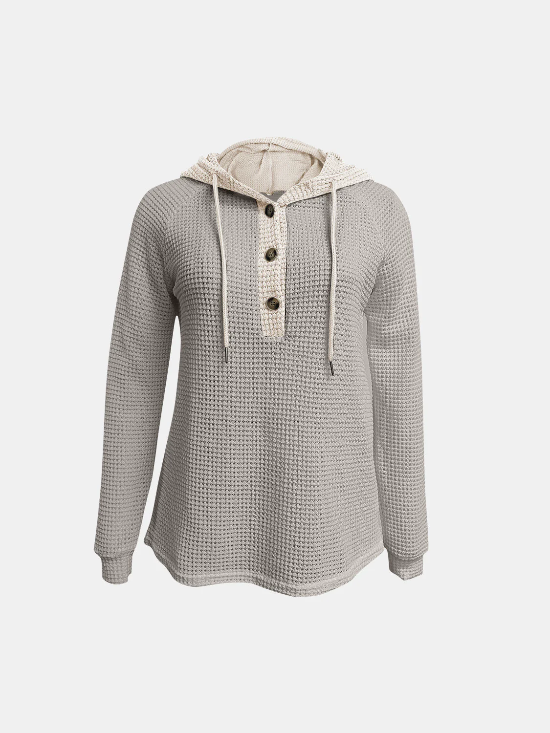 Full Size Waffle-Knit Contrast Long Sleeve Hoodie - Image 12