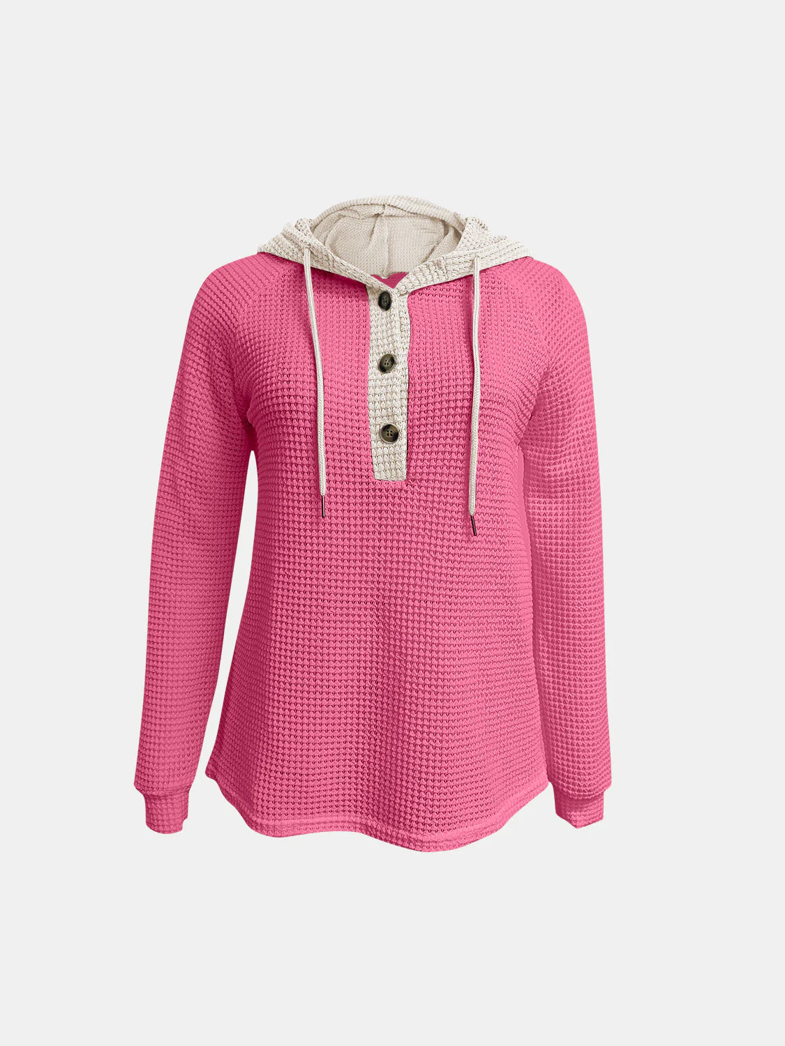 Full Size Waffle-Knit Contrast Long Sleeve Hoodie - Image 14