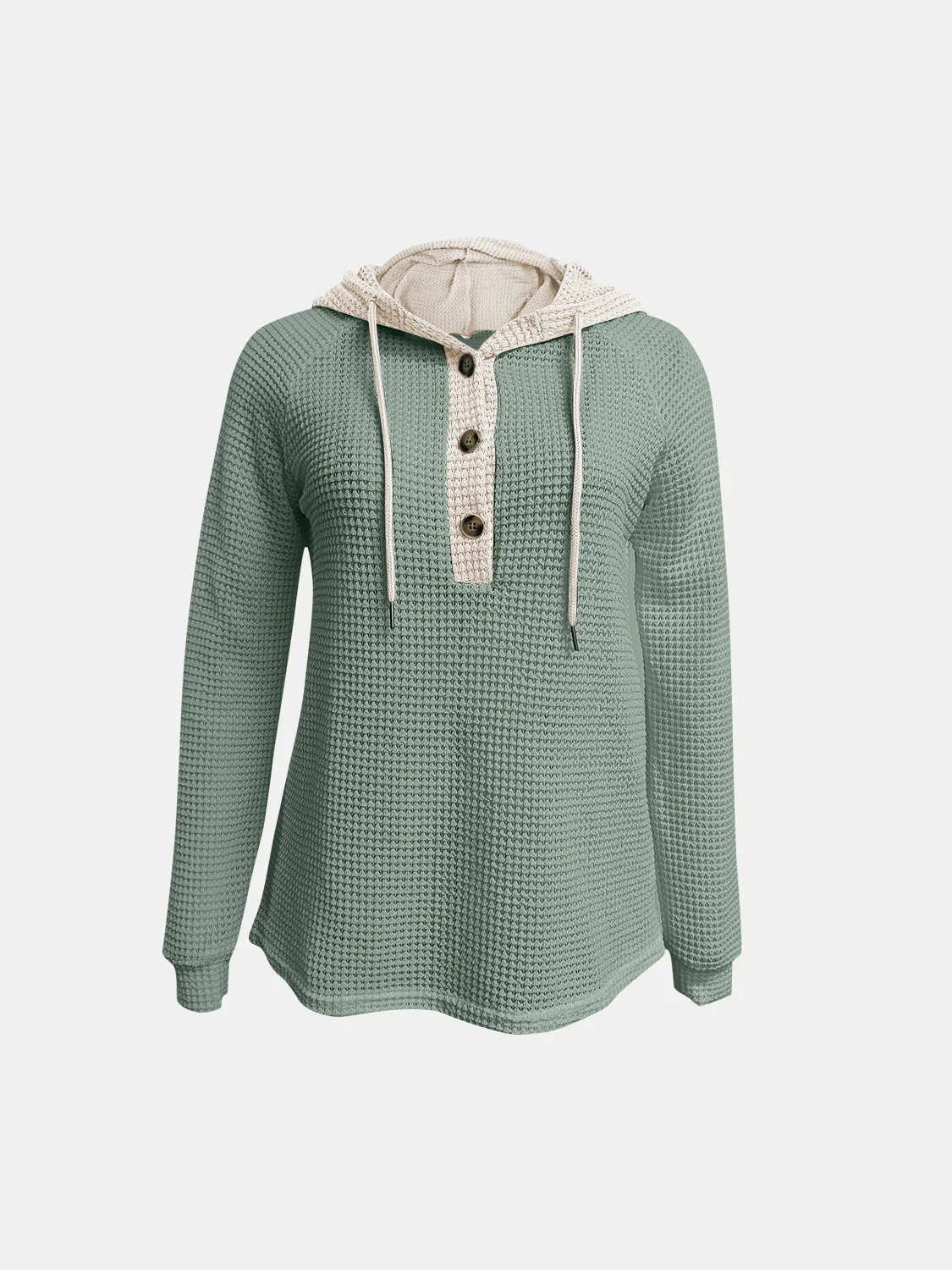 Full Size Waffle-Knit Contrast Long Sleeve Hoodie - Image 17
