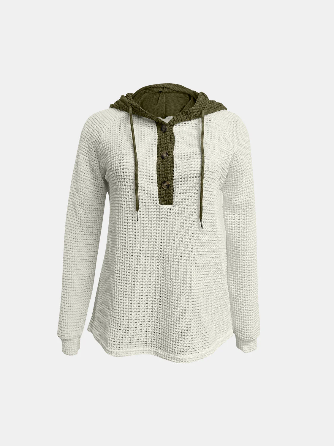 Full Size Waffle-Knit Contrast Long Sleeve Hoodie - Image 2