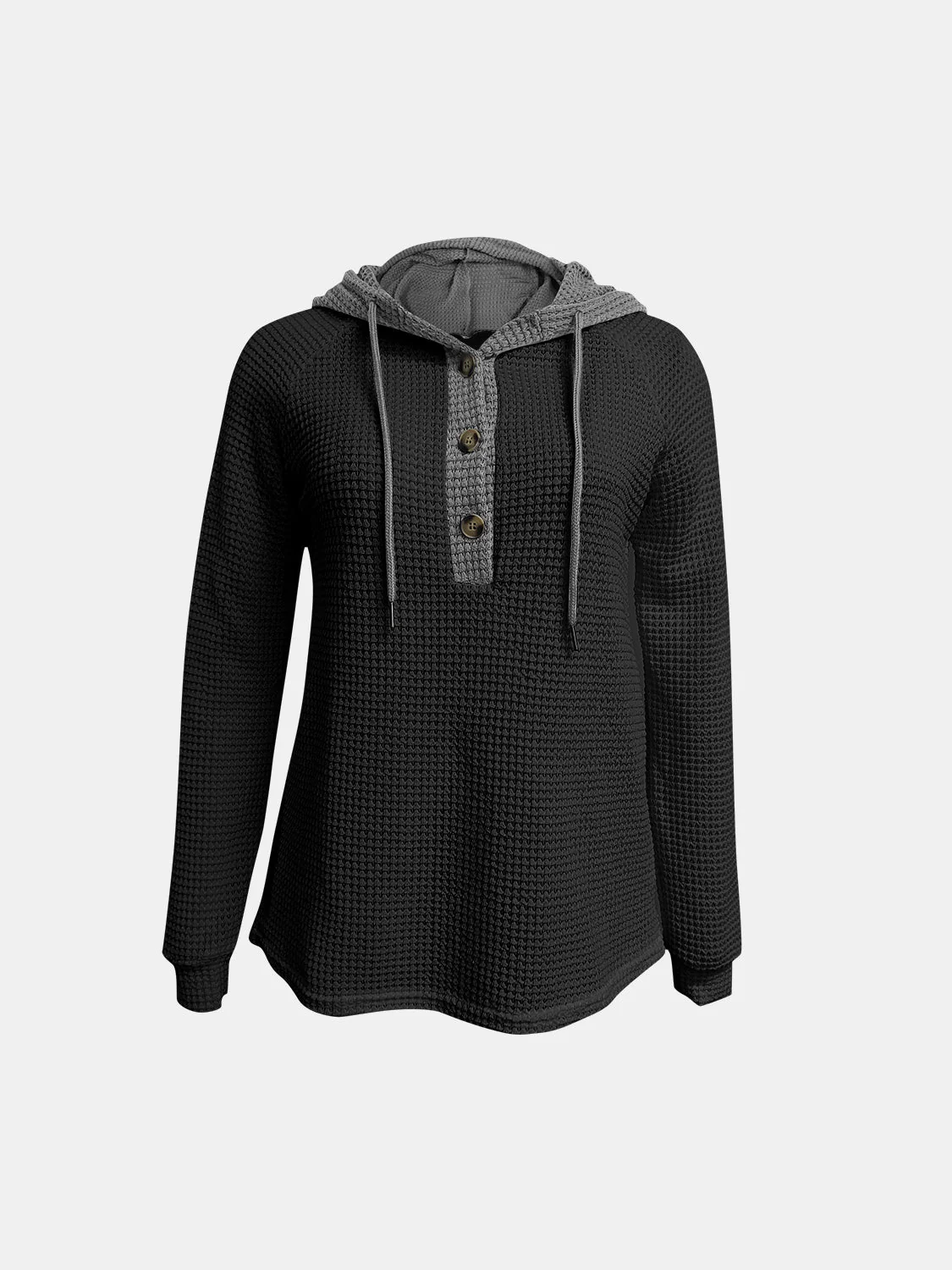 Full Size Waffle-Knit Contrast Long Sleeve Hoodie - Image 5