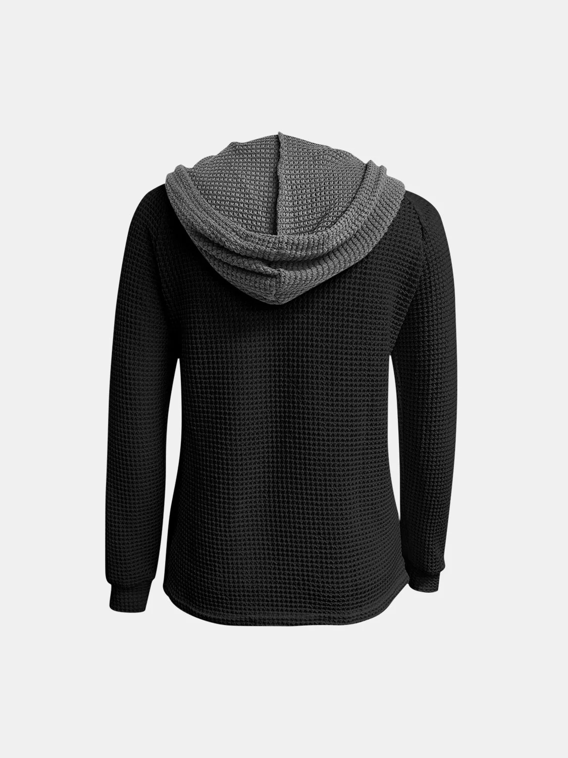 Full Size Waffle-Knit Contrast Long Sleeve Hoodie - Image 6