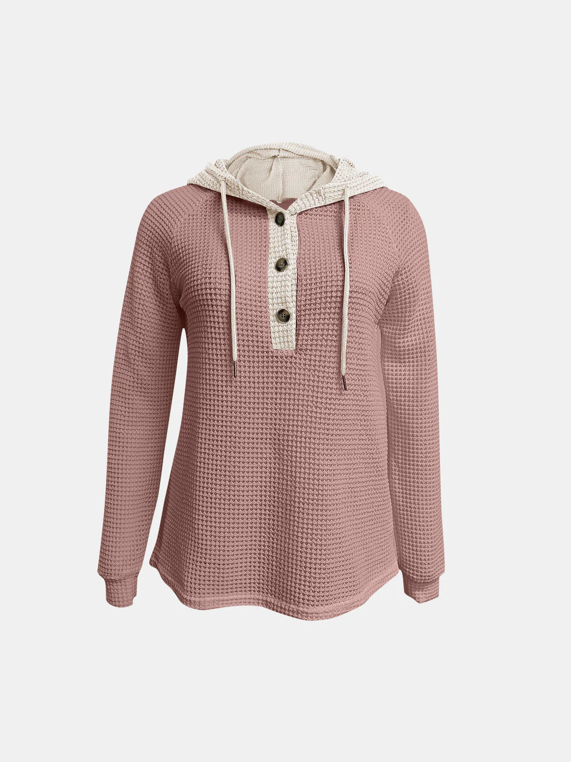 Full Size Waffle-Knit Contrast Long Sleeve Hoodie - Image 8