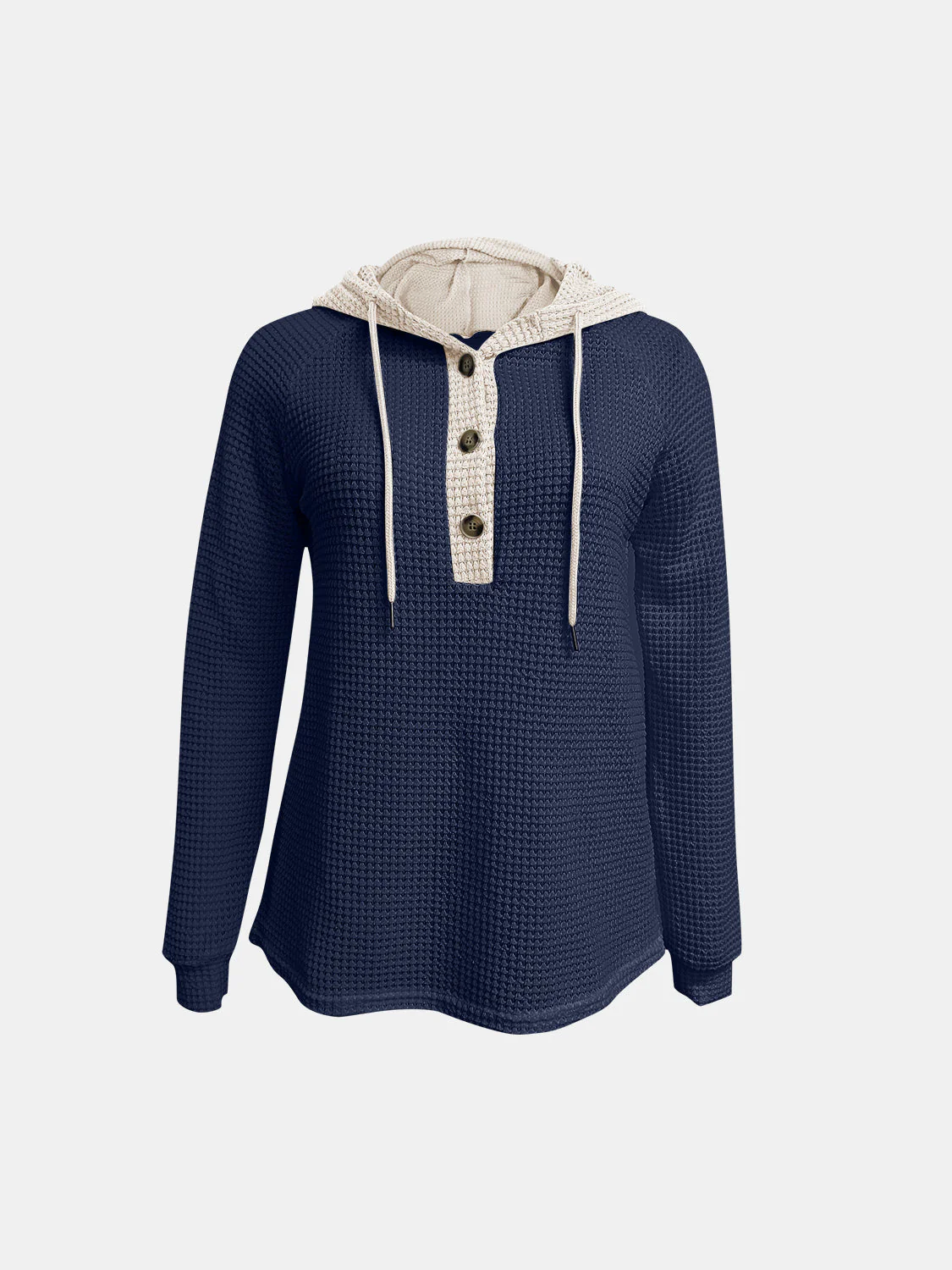 Full Size Waffle-Knit Contrast Long Sleeve Hoodie - Image 11