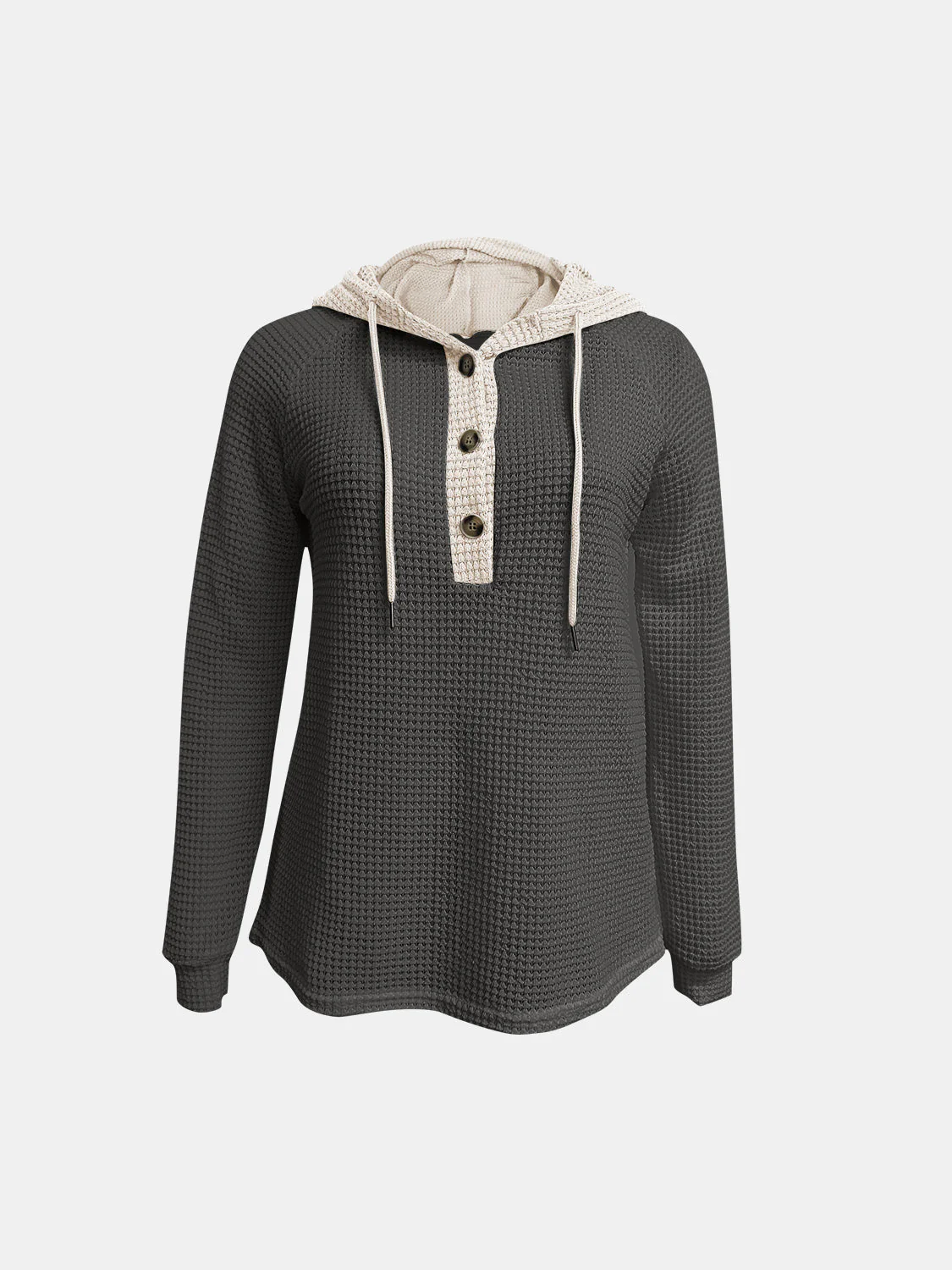 Full Size Waffle-Knit Contrast Long Sleeve Hoodie - Image 14