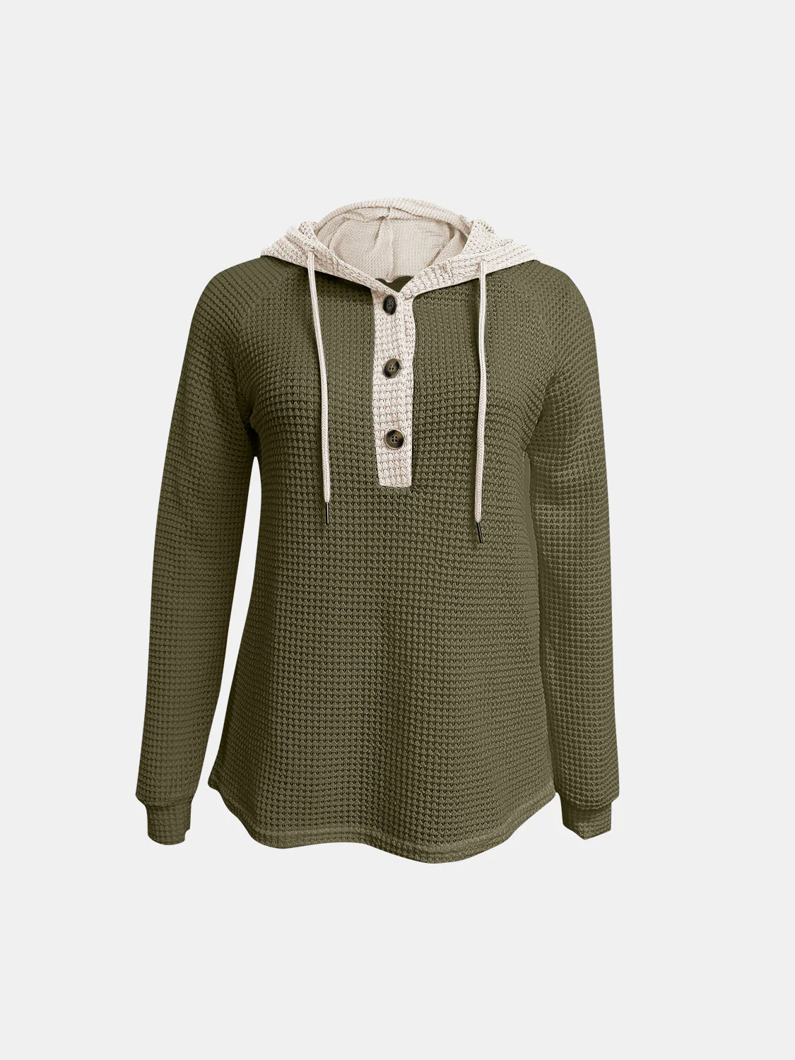 Full Size Waffle-Knit Contrast Long Sleeve Hoodie - Image 17