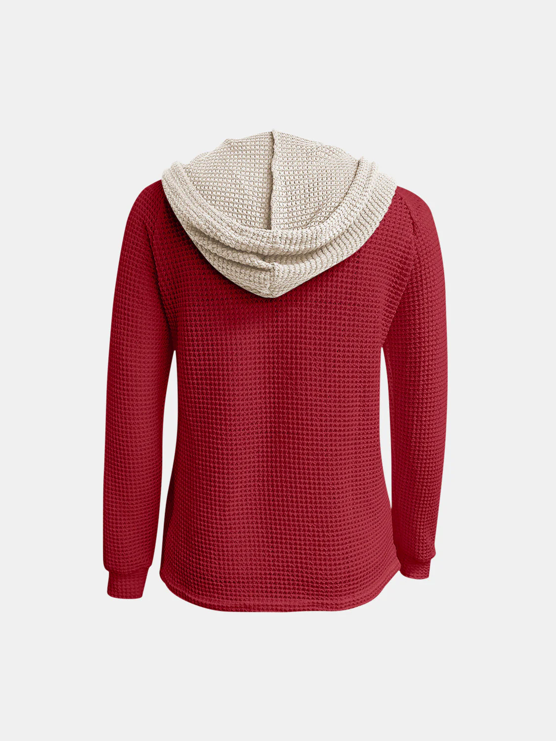 Full Size Waffle-Knit Contrast Long Sleeve Hoodie - Image 2