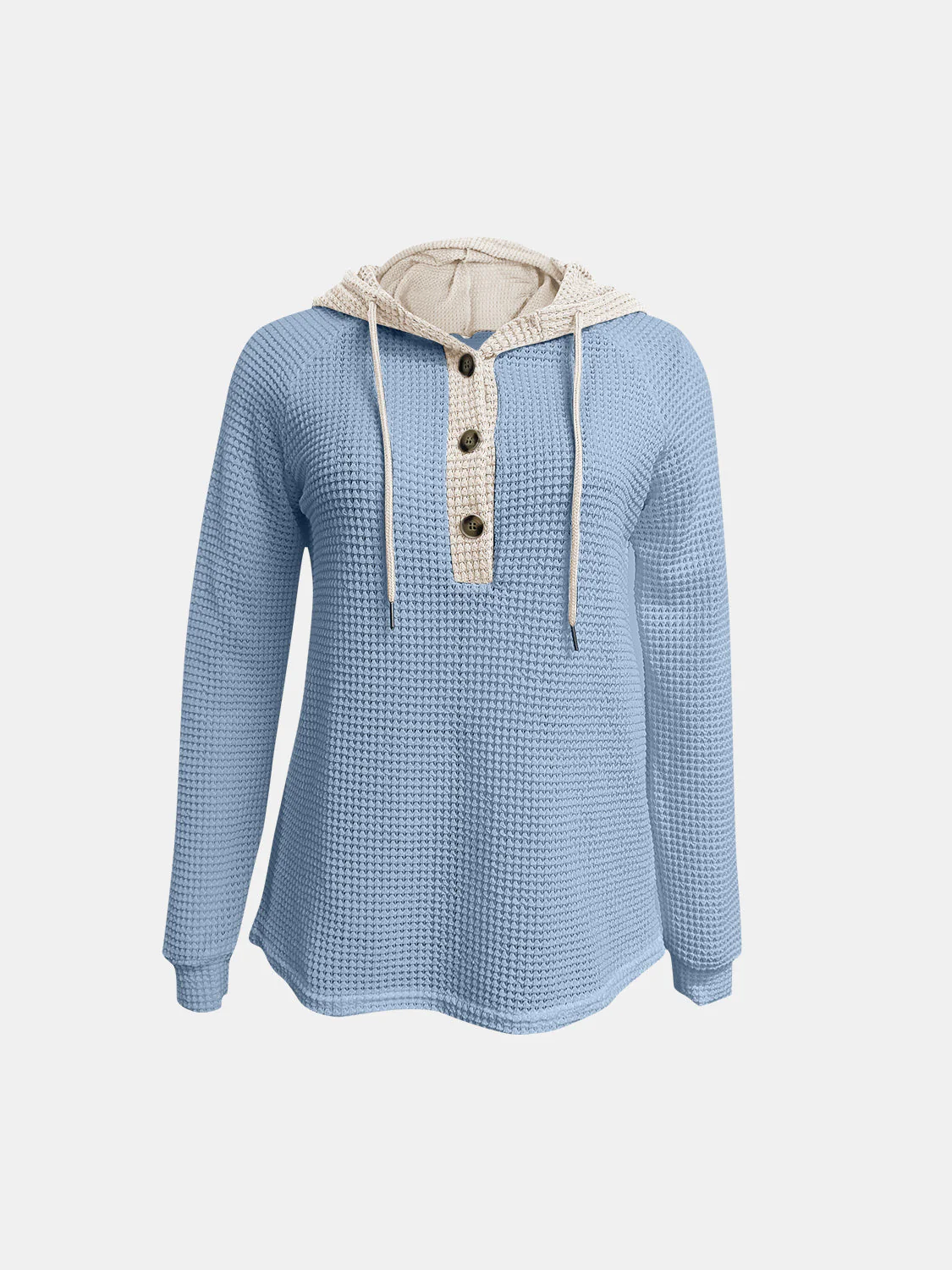 Full Size Waffle-Knit Contrast Long Sleeve Hoodie - Image 24