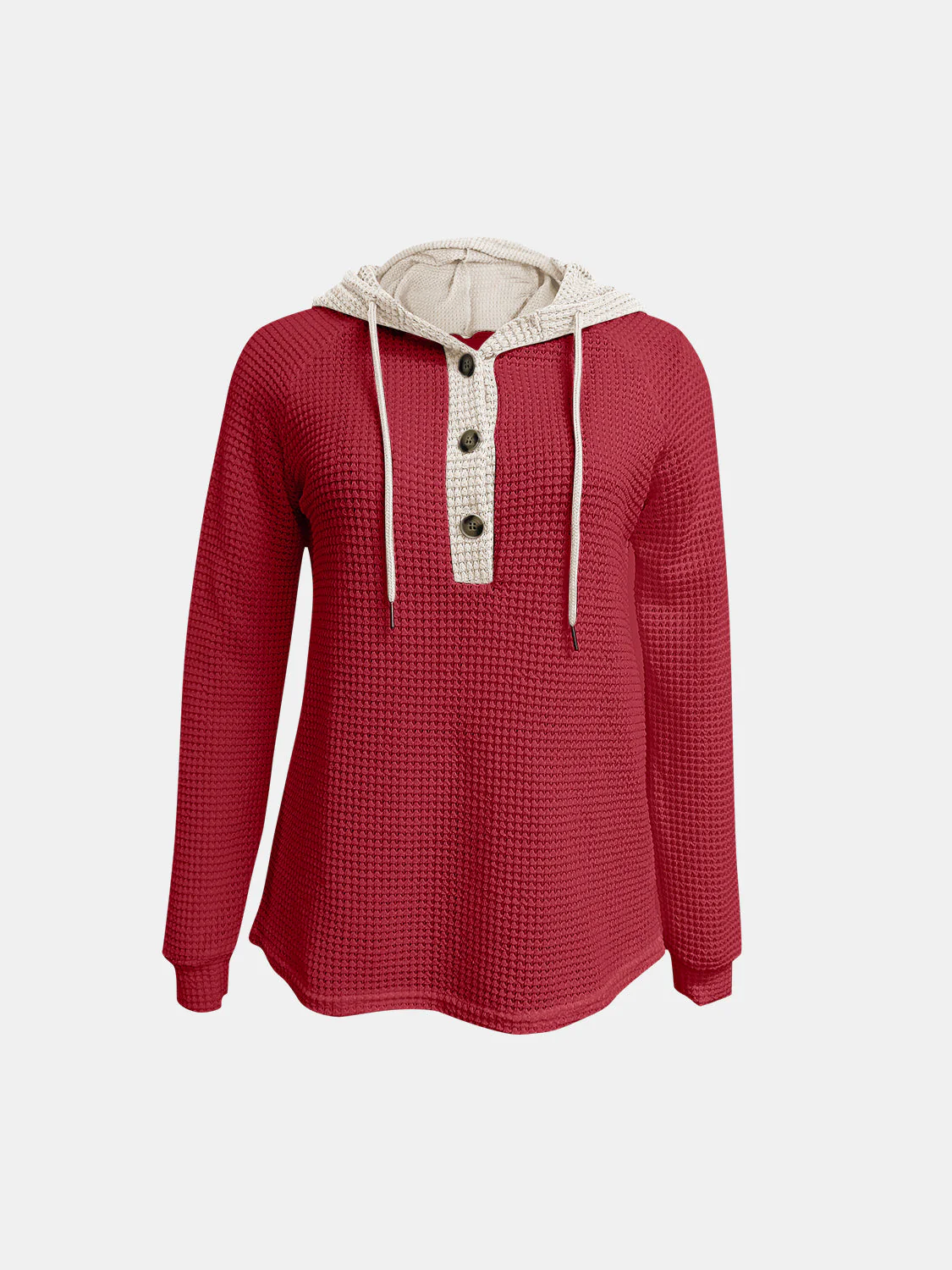Full Size Waffle-Knit Contrast Long Sleeve Hoodie - Image 3