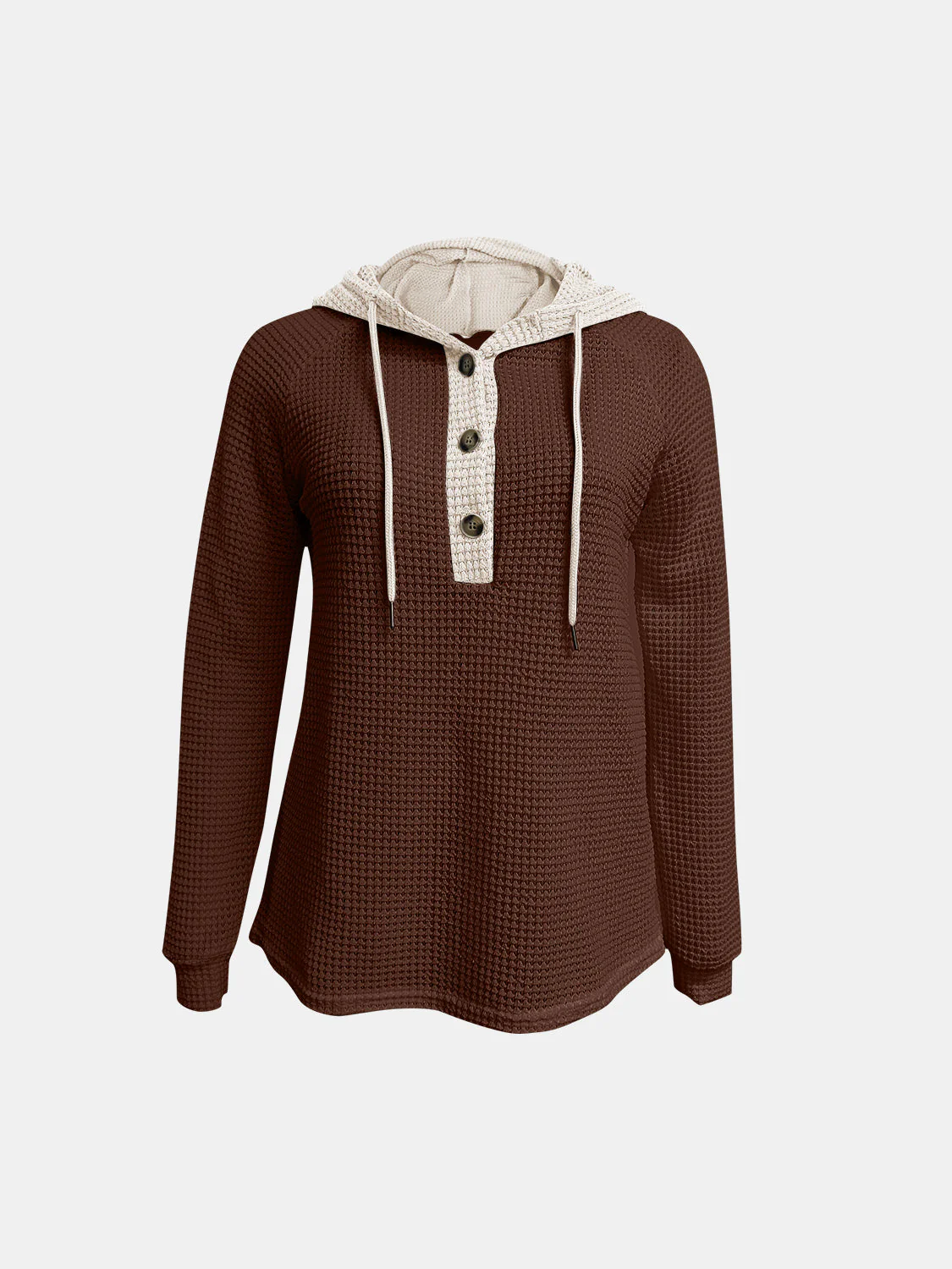 Full Size Waffle-Knit Contrast Long Sleeve Hoodie - Image 5