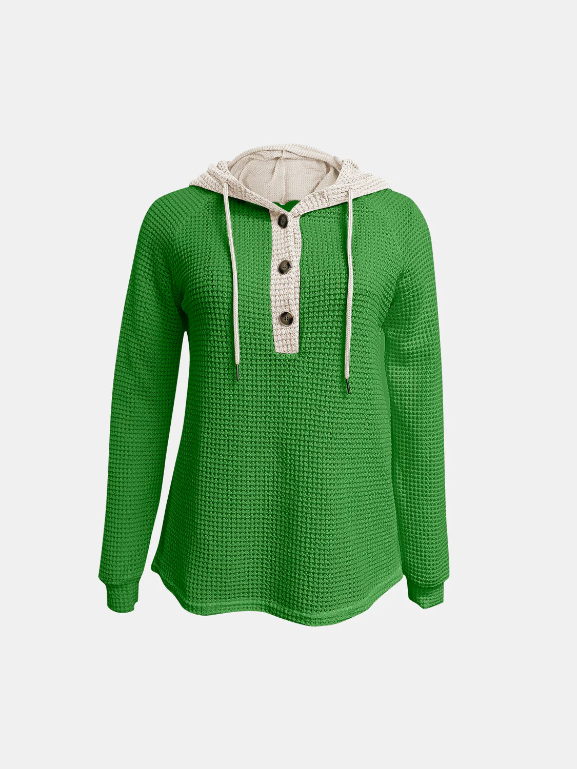 Full Size Waffle-Knit Contrast Long Sleeve Hoodie - Image 8