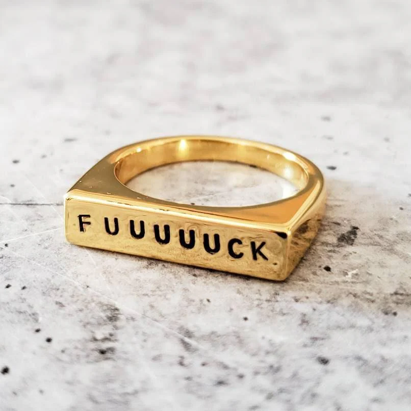 FUUUUUCK Gold Plated Flat Top Ring by Salt and Sparkle - Image 2