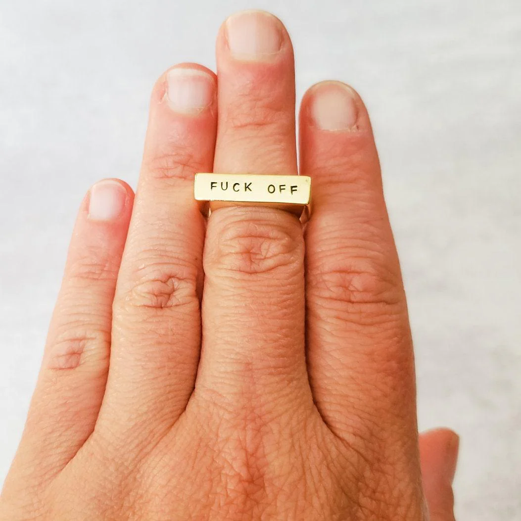 FUUUUUCK Gold Plated Flat Top Ring by Salt and Sparkle - Image 3
