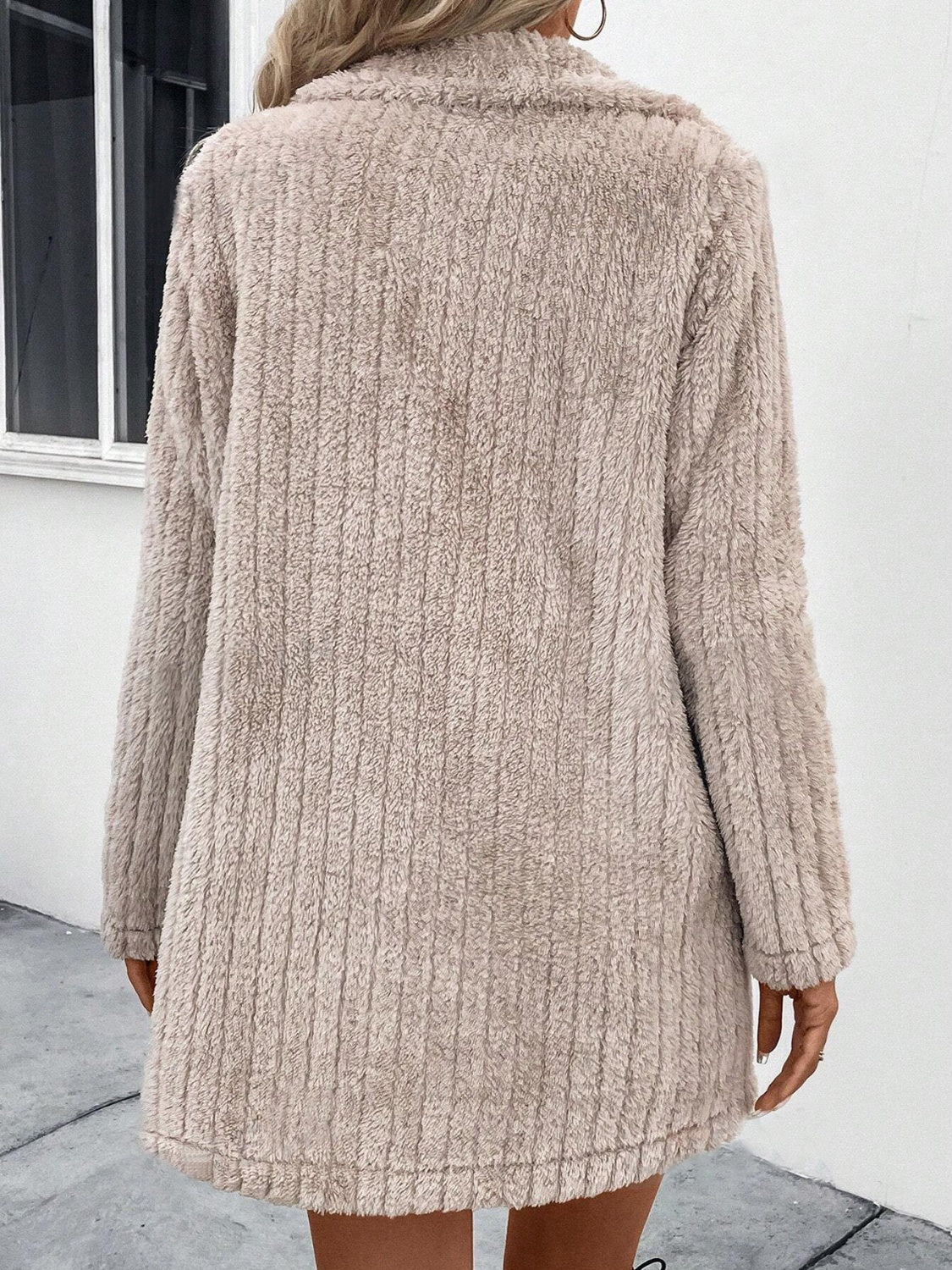 Fuzzy Button Up Long Sleeve Coat with Pockets - Image 4