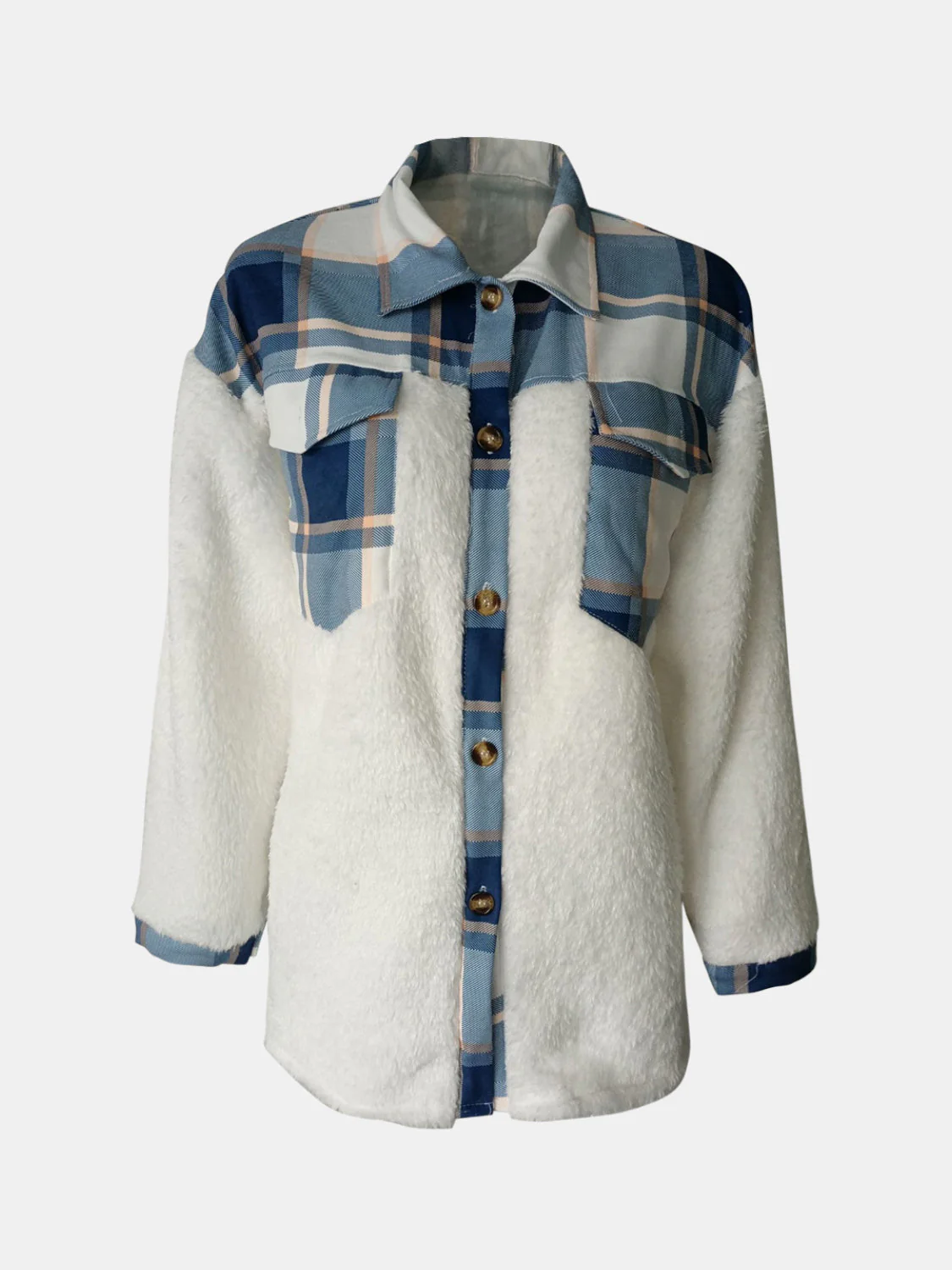 Fuzzy Button Up Long Sleeve Jacket - Image 3