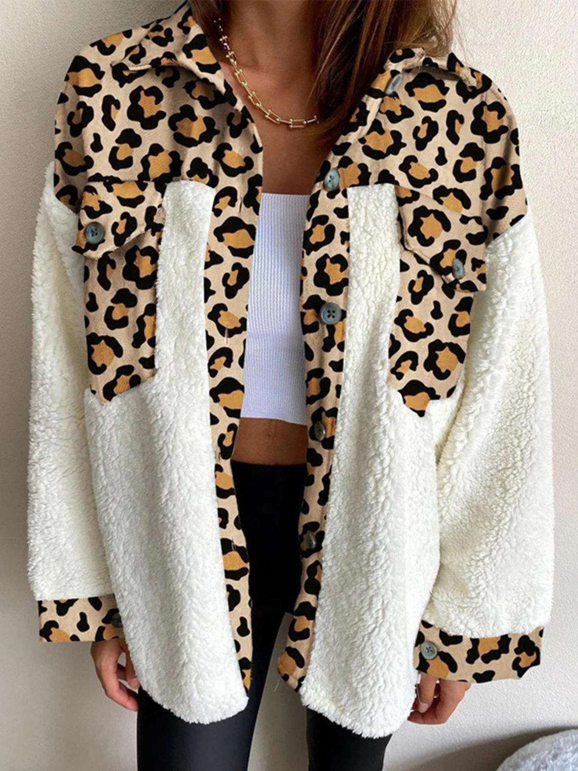 Fuzzy Button Up Long Sleeve Jacket - Image 5