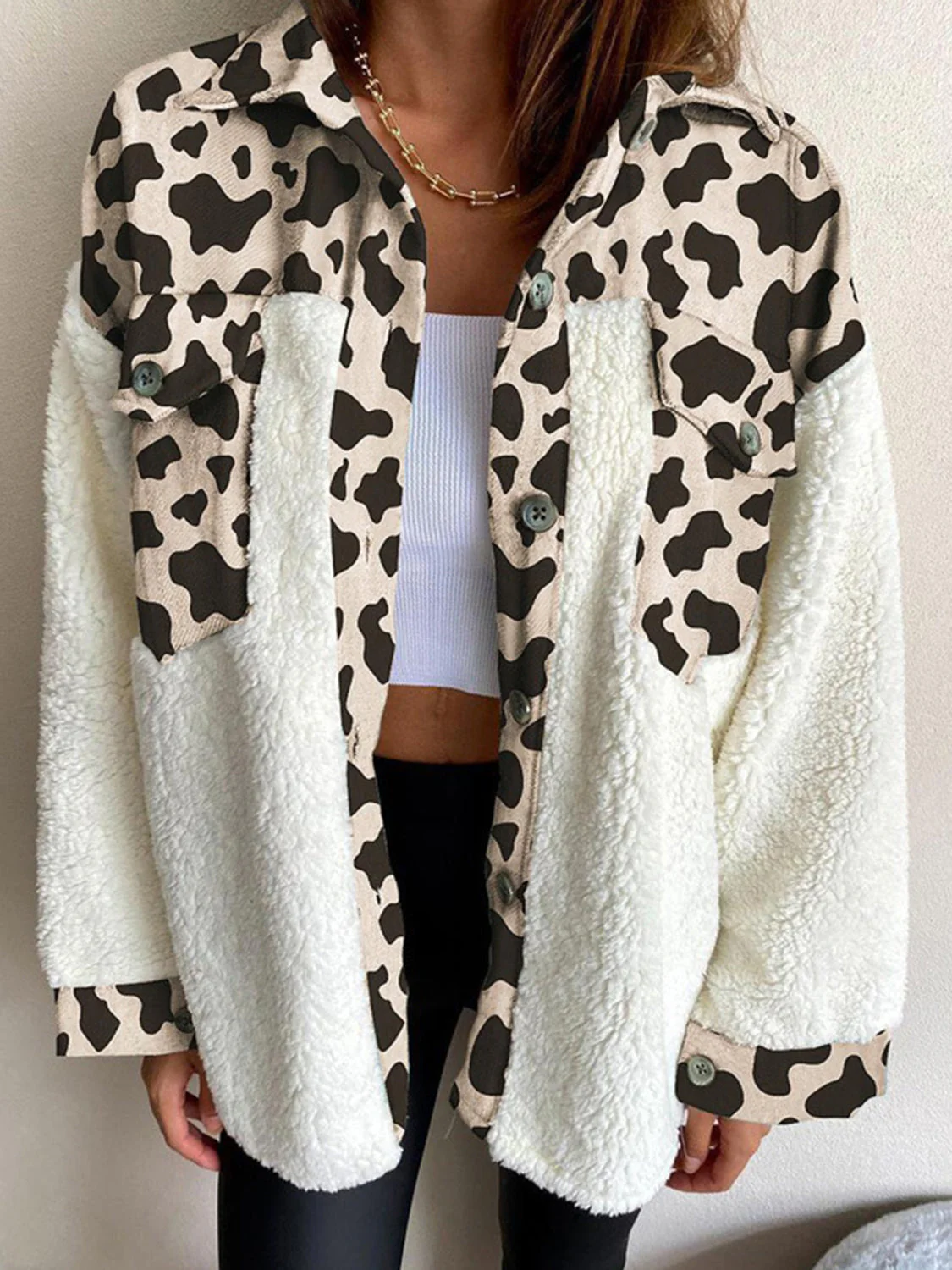 Fuzzy Button Up Long Sleeve Jacket - Image 9