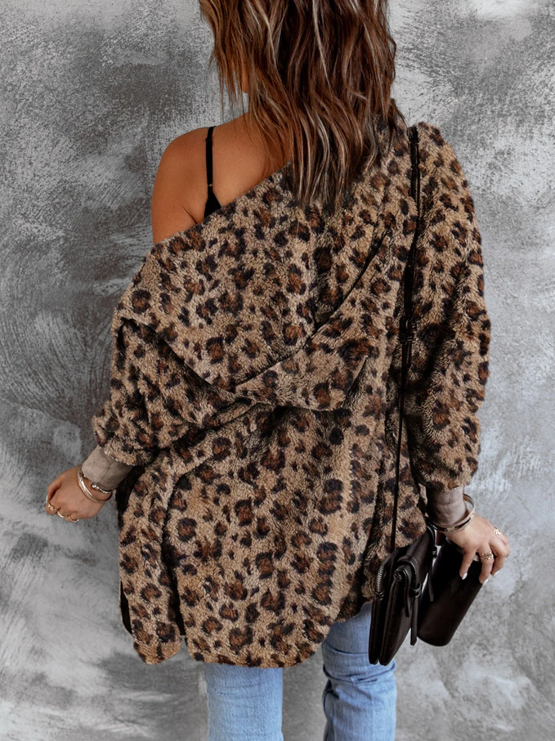 Fuzzy Leopard Long Sleeve Hooded Jacket - Image 2