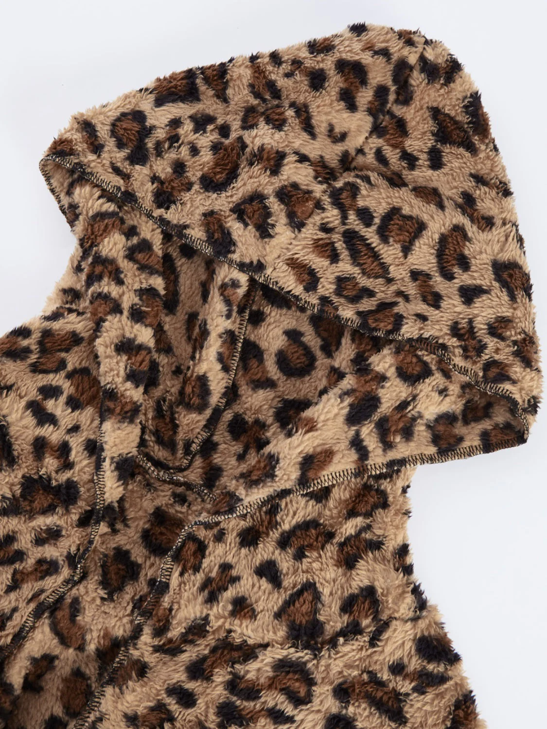 Fuzzy Leopard Long Sleeve Hooded Jacket - Image 3