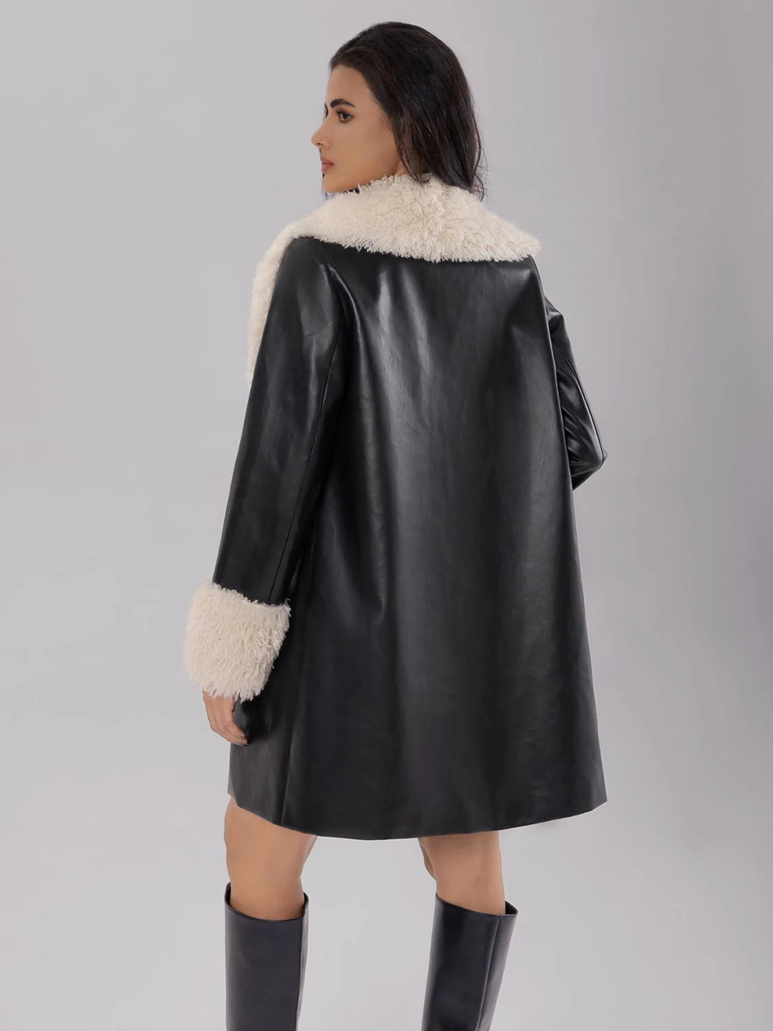 Fuzzy Long Sleeve Longline Coat - Image 2