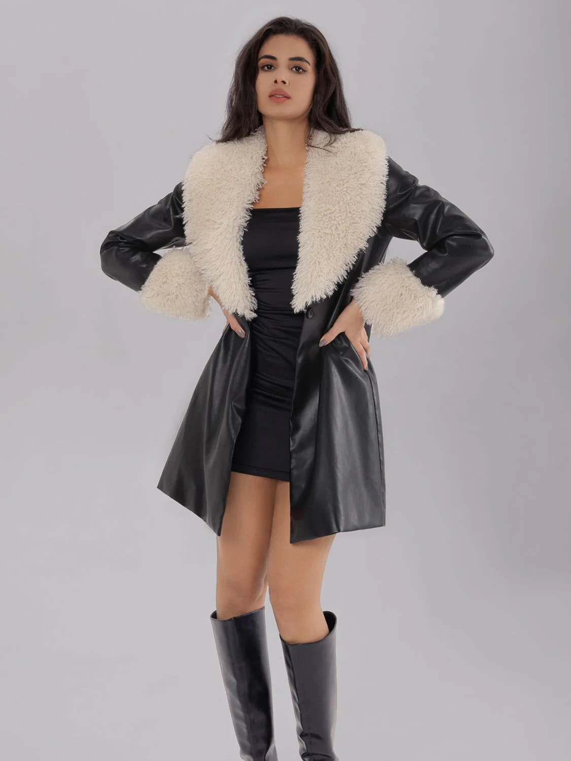 Fuzzy Long Sleeve Longline Coat - Image 3