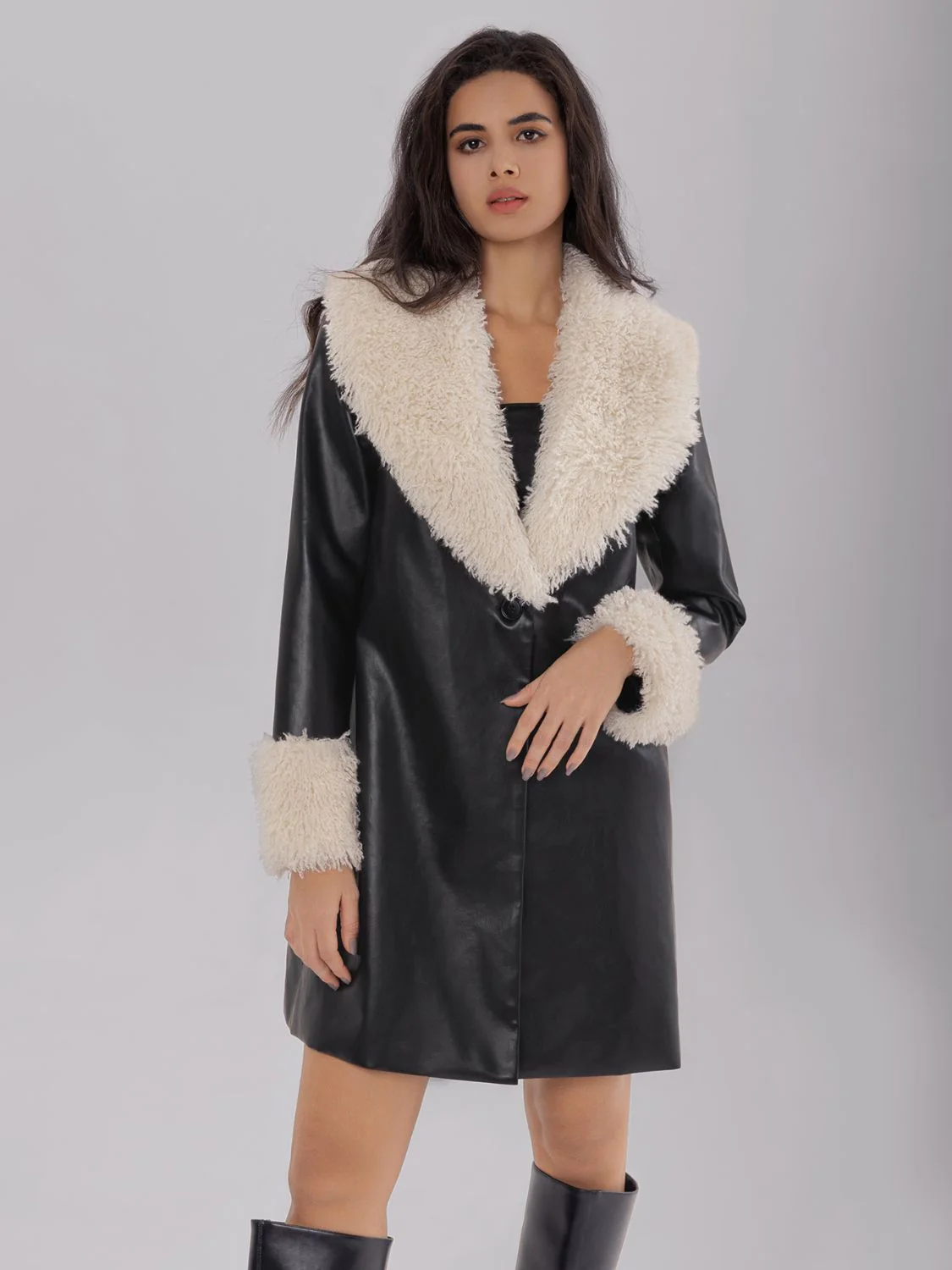 Fuzzy Long Sleeve Longline Coat - Image 5