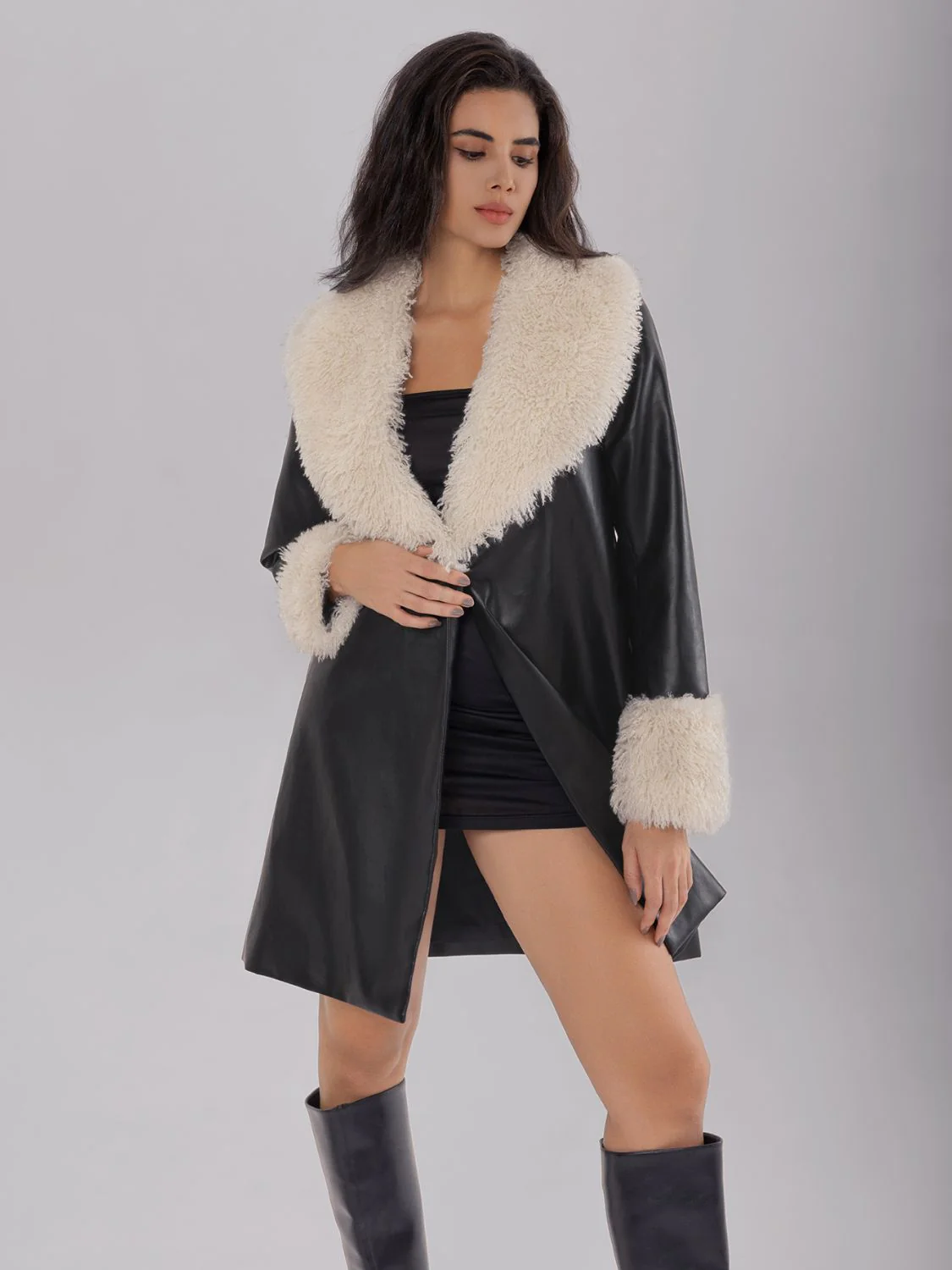 Fuzzy Long Sleeve Longline Coat - Image 6