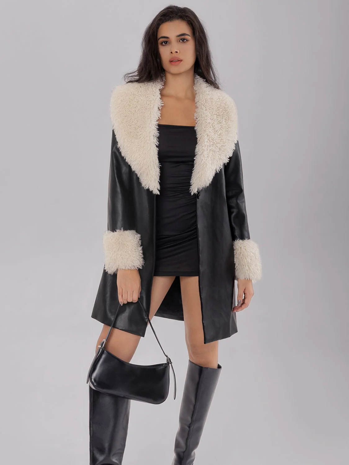 Fuzzy Long Sleeve Longline Coat - Image 7