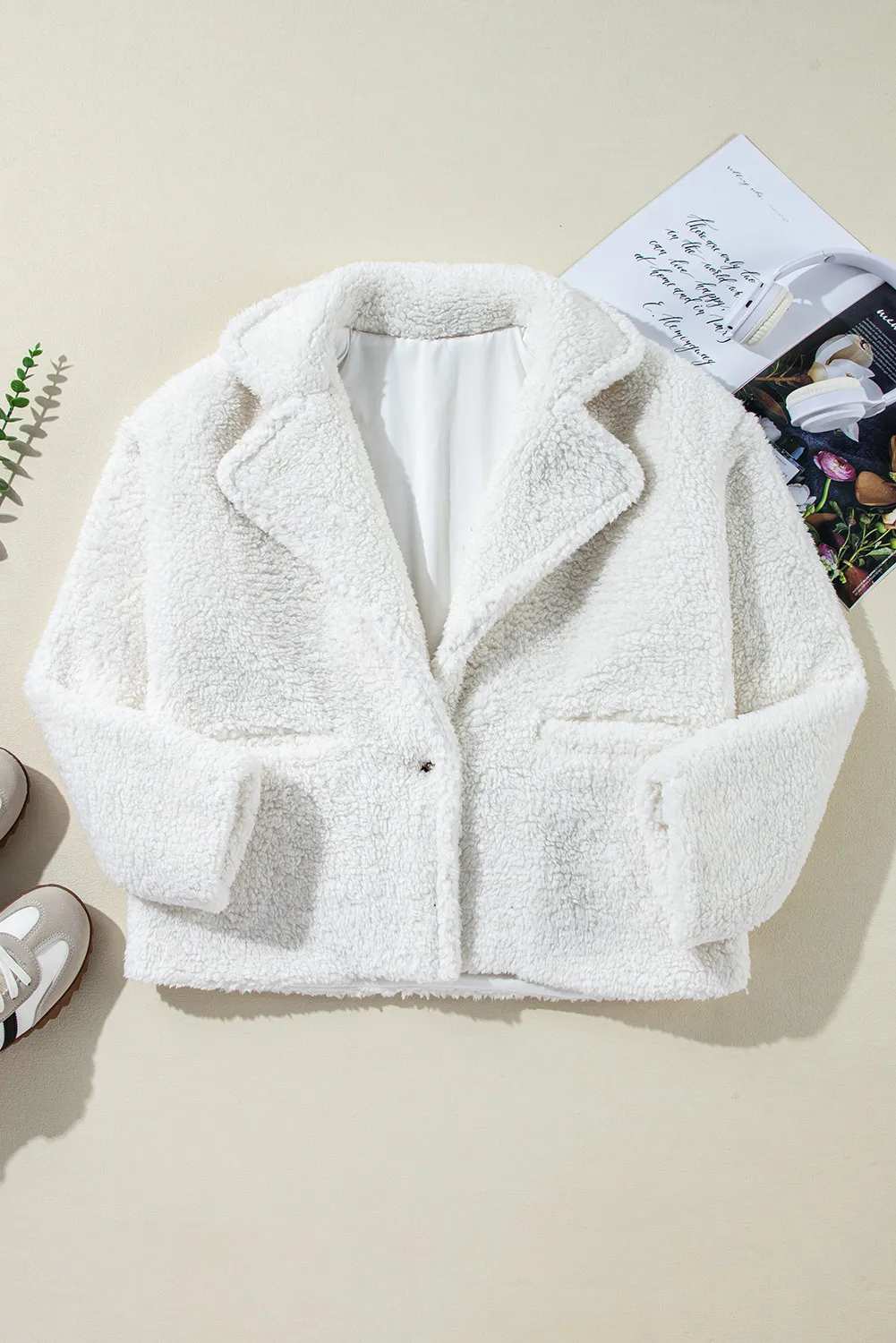Fuzzy One Button Long Sleeve Jacket - Image 2
