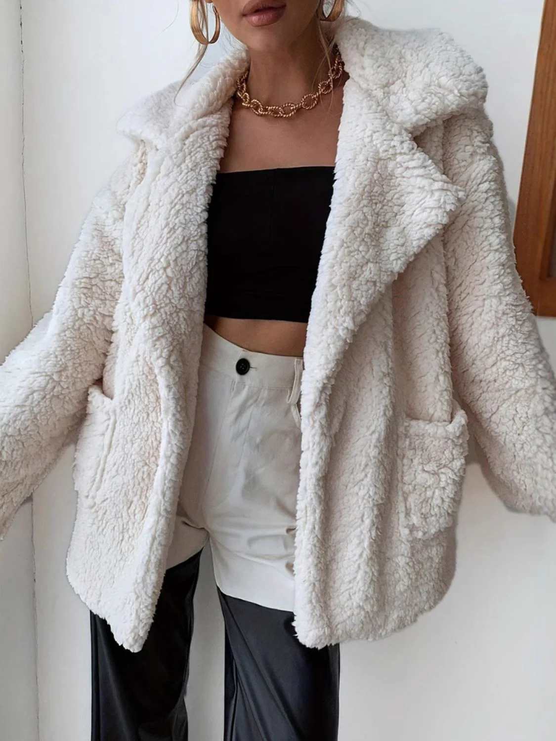 Fuzzy Open Front Long Sleeve Coat - Image 3
