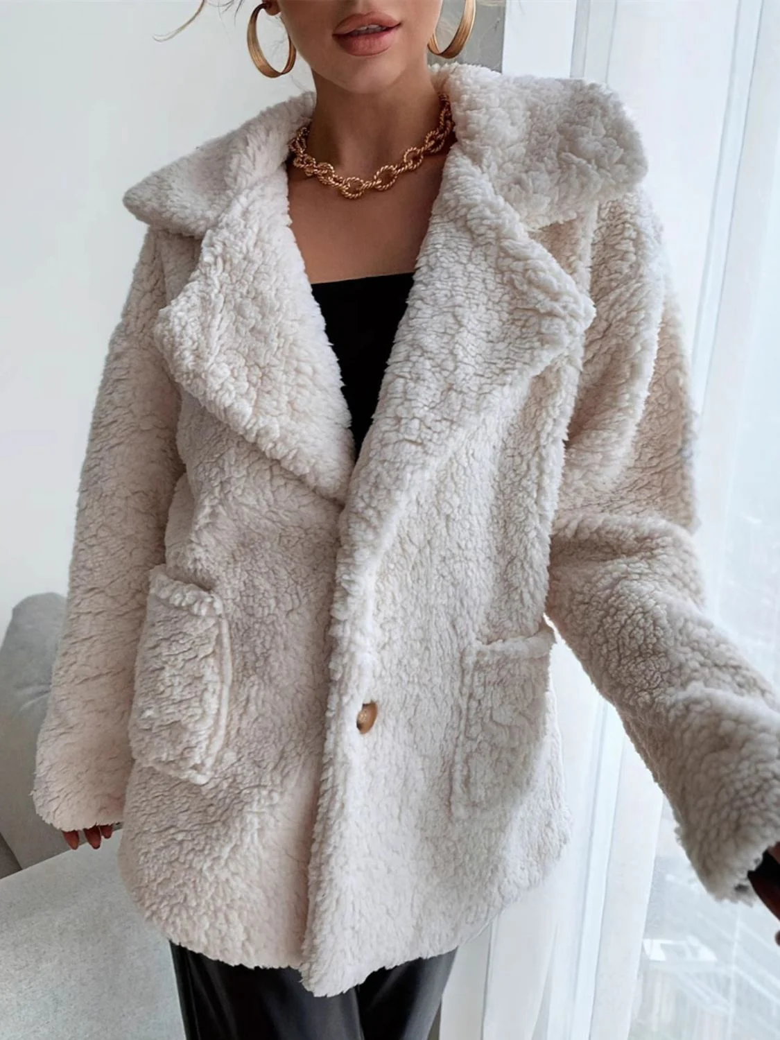 Fuzzy Open Front Long Sleeve Coat - Image 4