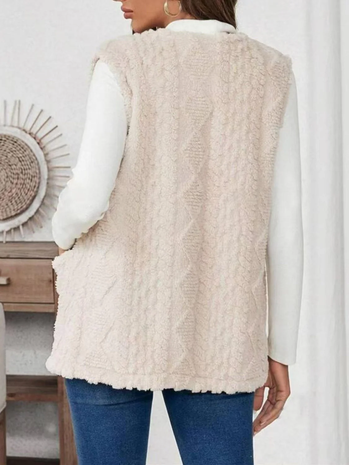 Fuzzy Open Front Vest with Pockets - Image 2