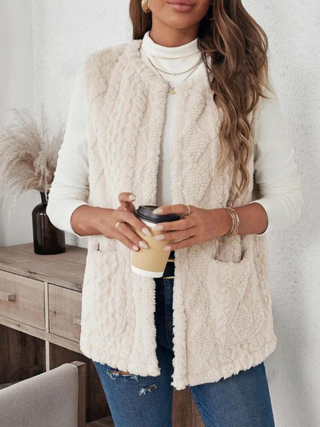 Fuzzy Open Front Vest with Pockets - Image 4