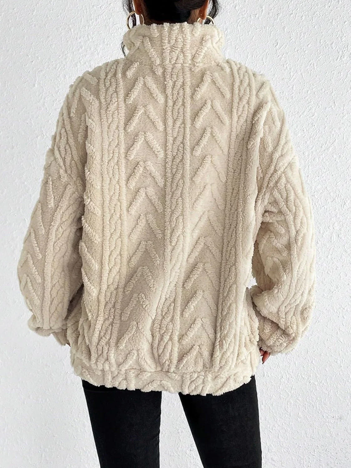 Fuzzy Quarter Zip Long Sleeve Sweatshirt - Image 4