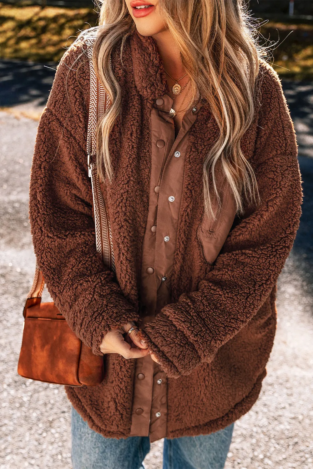 Fuzzy Snap Down Dropped Shoulder Jacket - Image 2