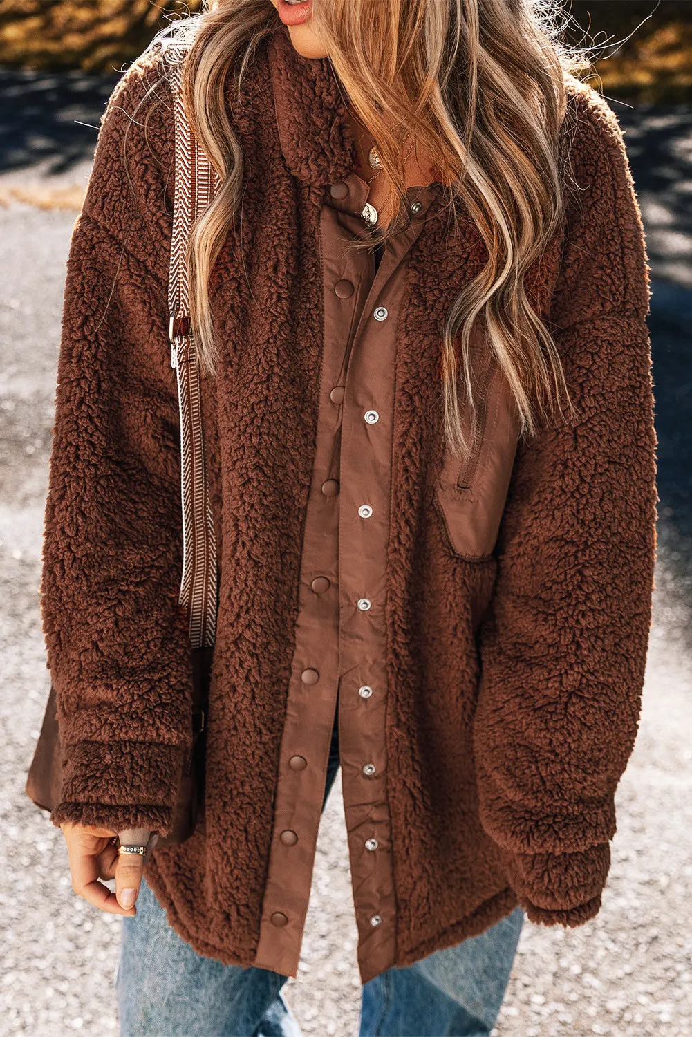 Fuzzy Snap Down Dropped Shoulder Jacket - Image 3