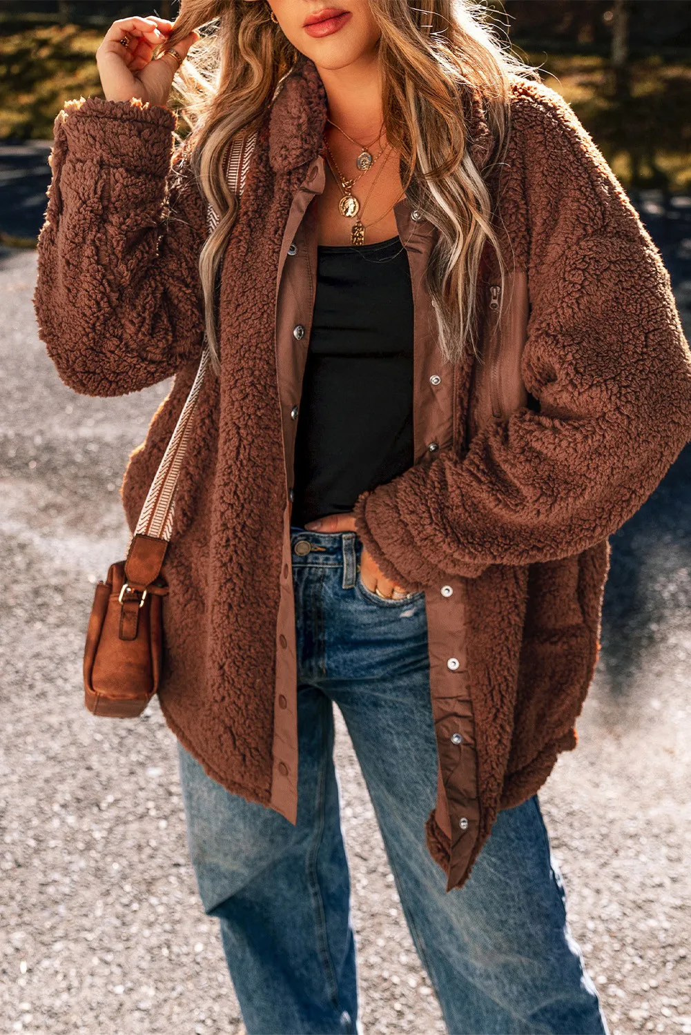 Fuzzy Snap Down Dropped Shoulder Jacket - Image 4