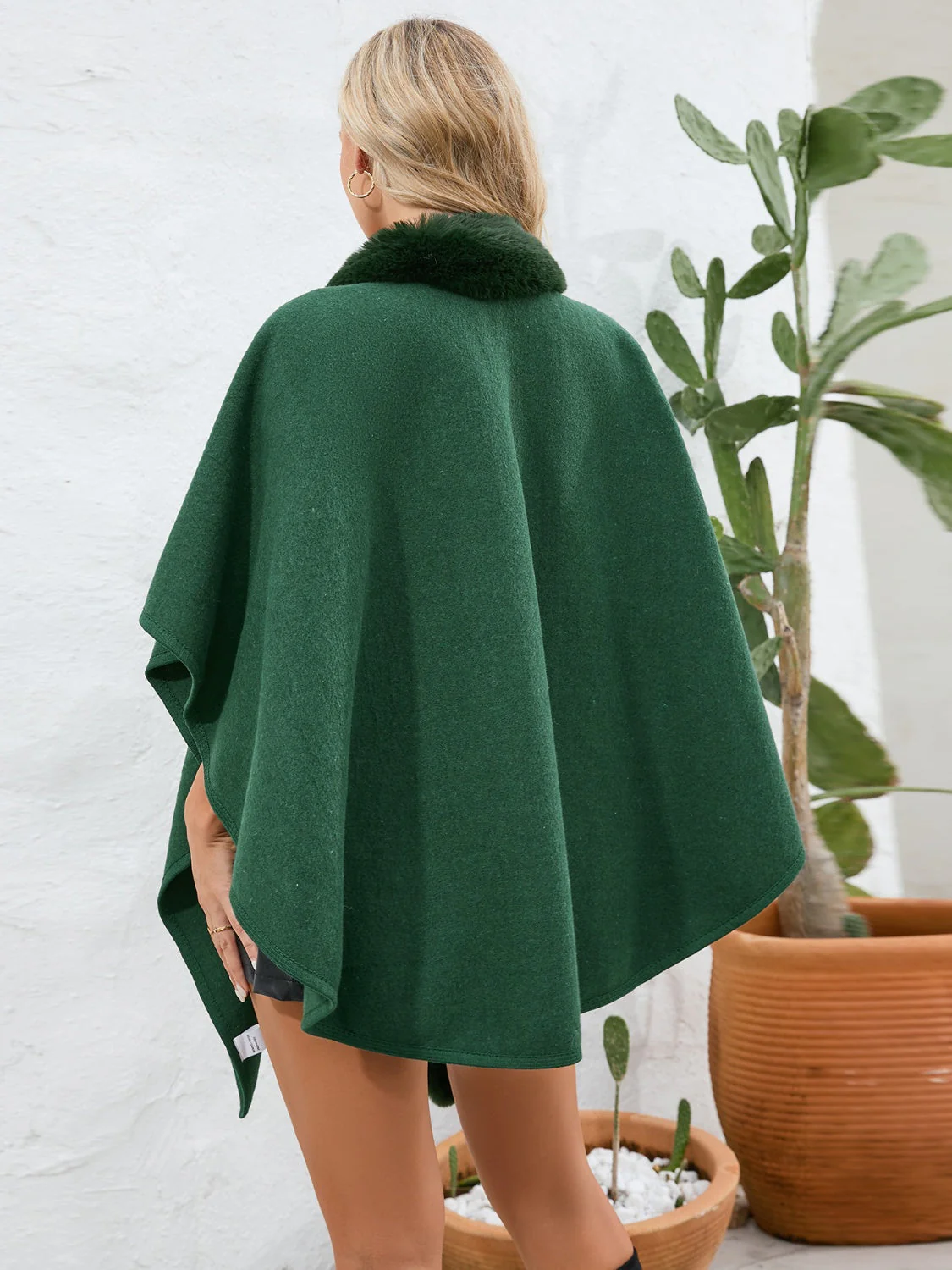 Fuzzy Trim Open Front Poncho - Image 15