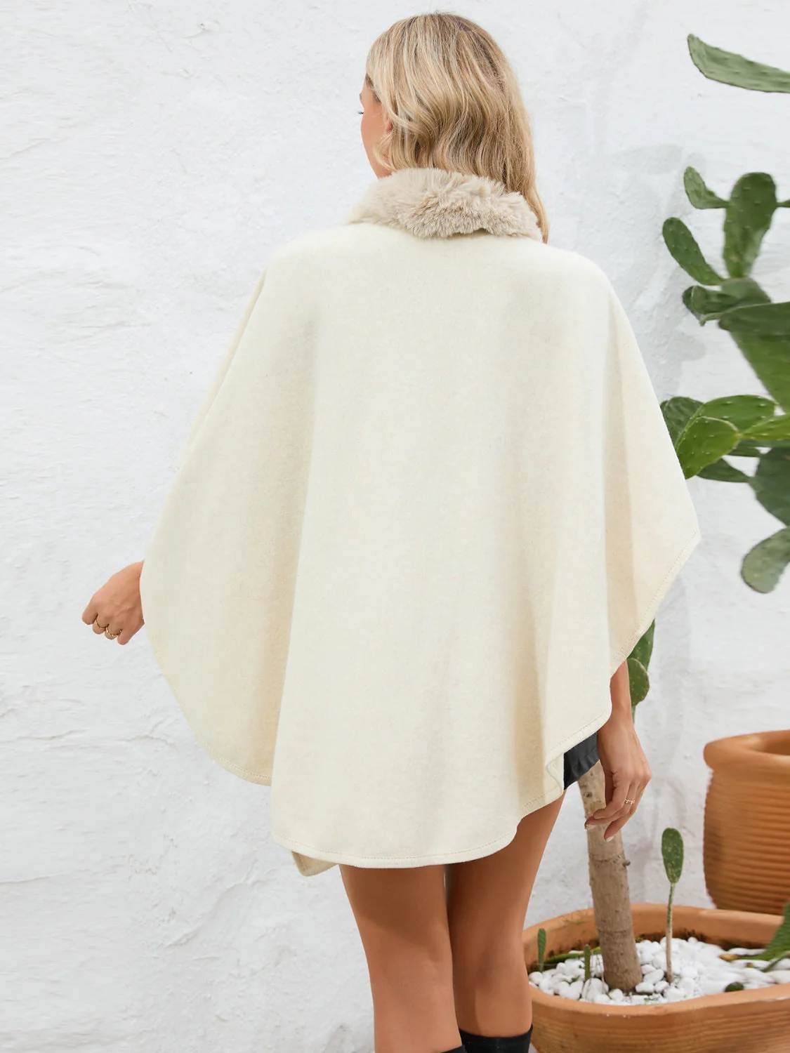 Fuzzy Trim Open Front Poncho - Image 22