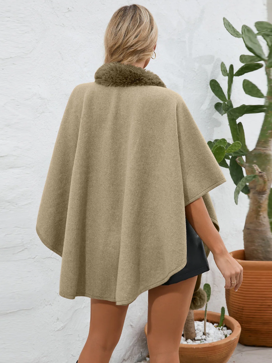 Fuzzy Trim Open Front Poncho - Image 27
