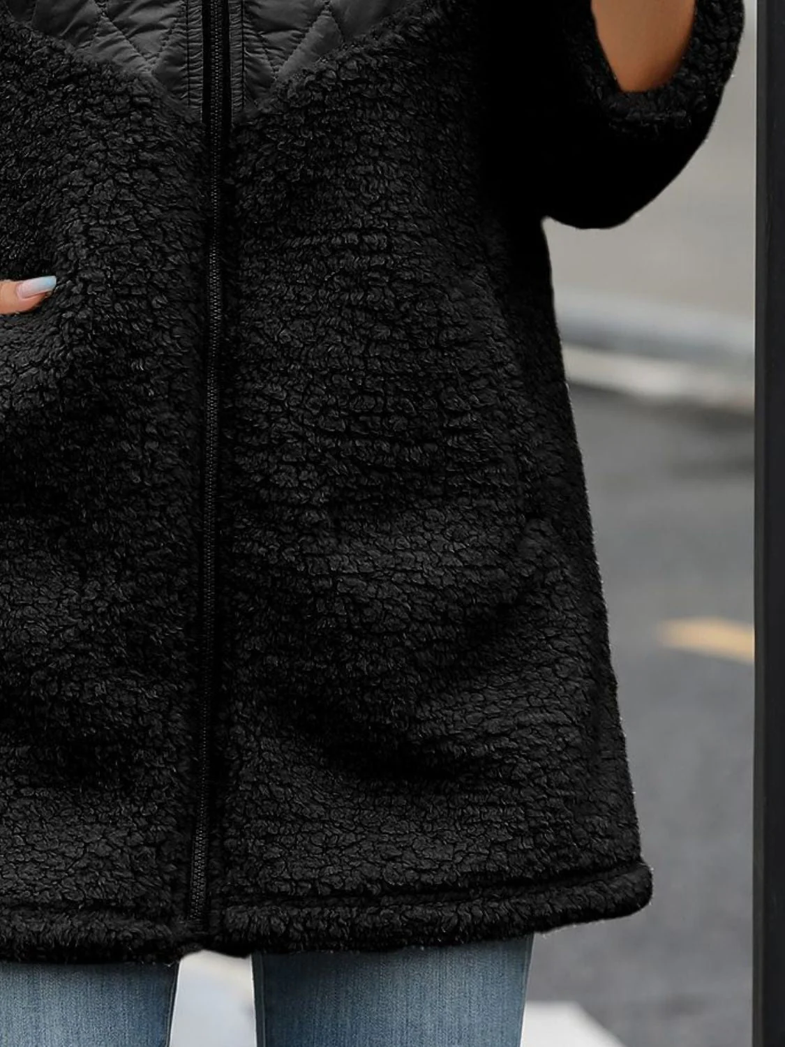 Fuzzy Zip Up Long Sleeve Hooded Jacket - Image 10