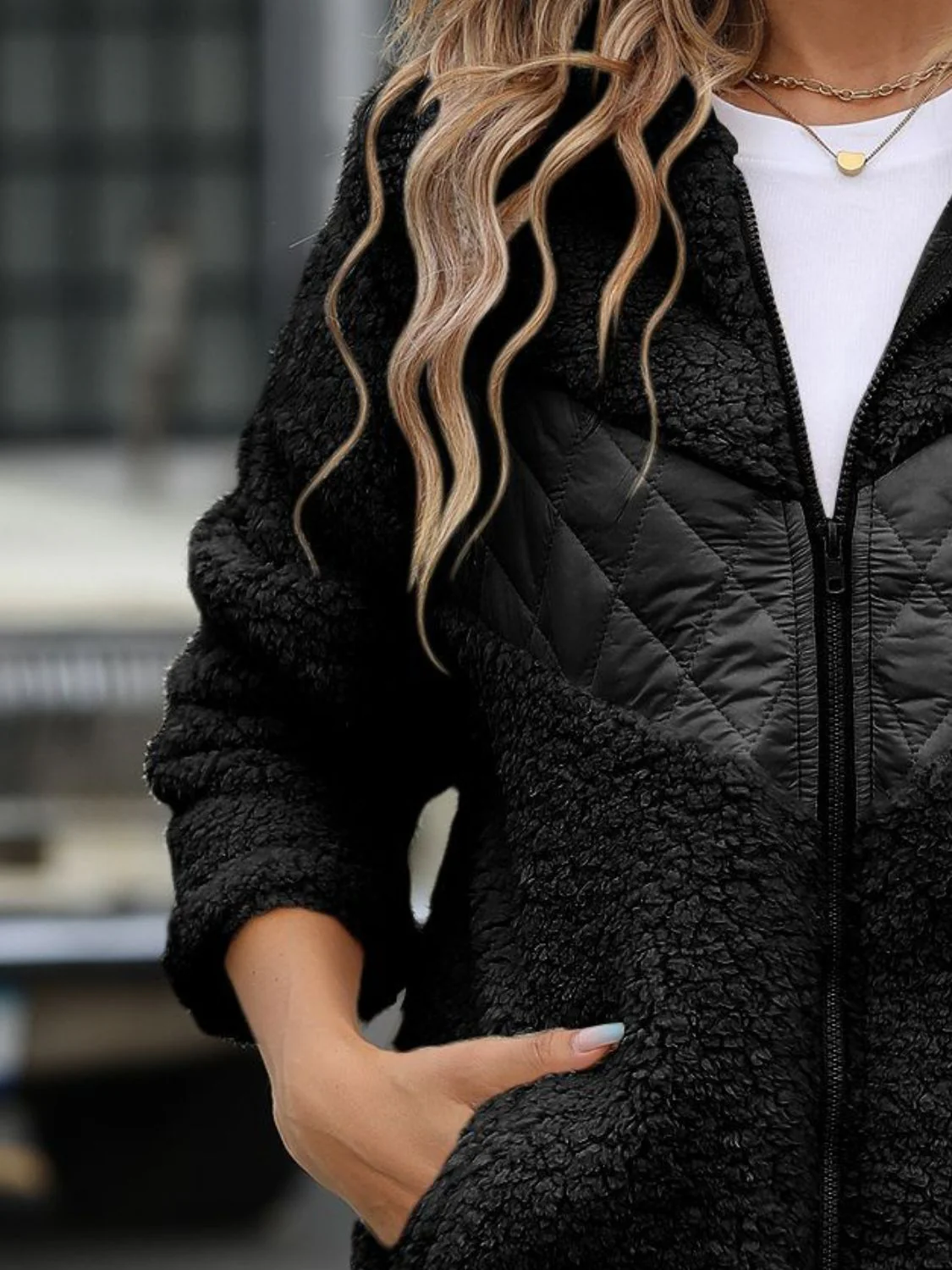Fuzzy Zip Up Long Sleeve Hooded Jacket - Image 11