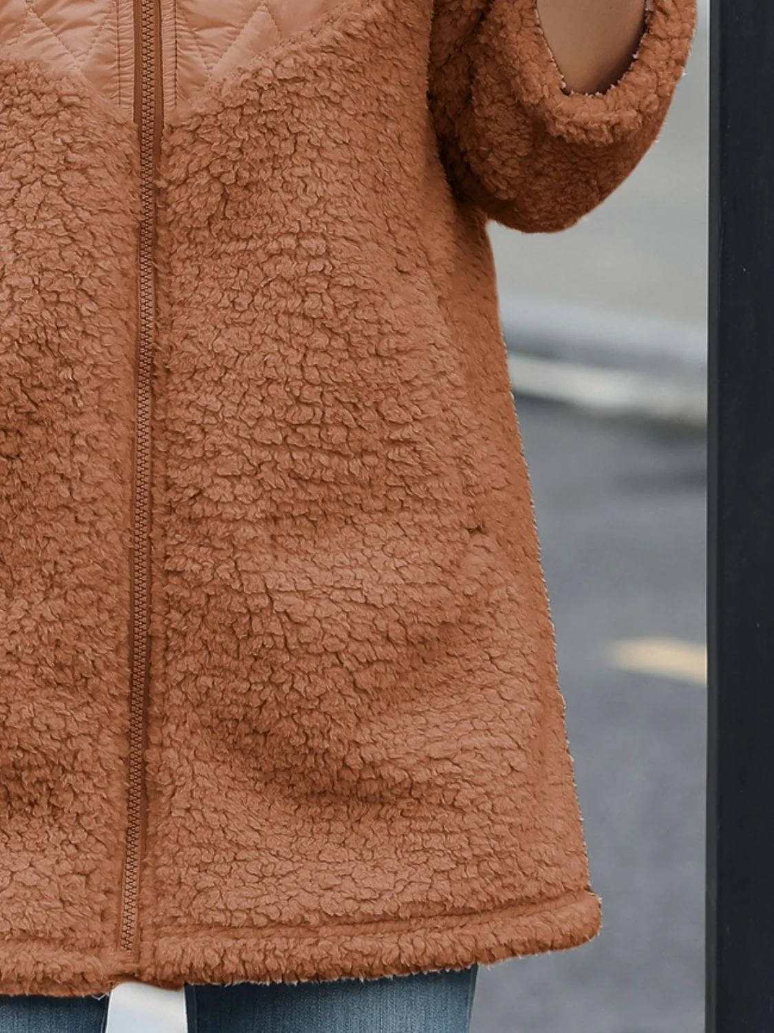 Fuzzy Zip Up Long Sleeve Hooded Jacket - Image 7
