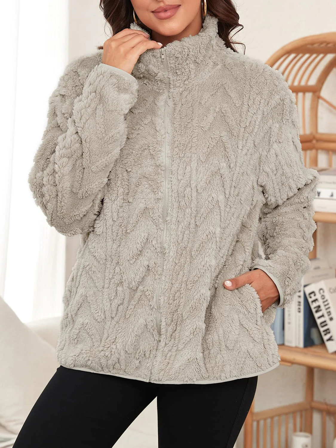 Fuzzy Zip Up Long Sleeve Jacket - Image 10
