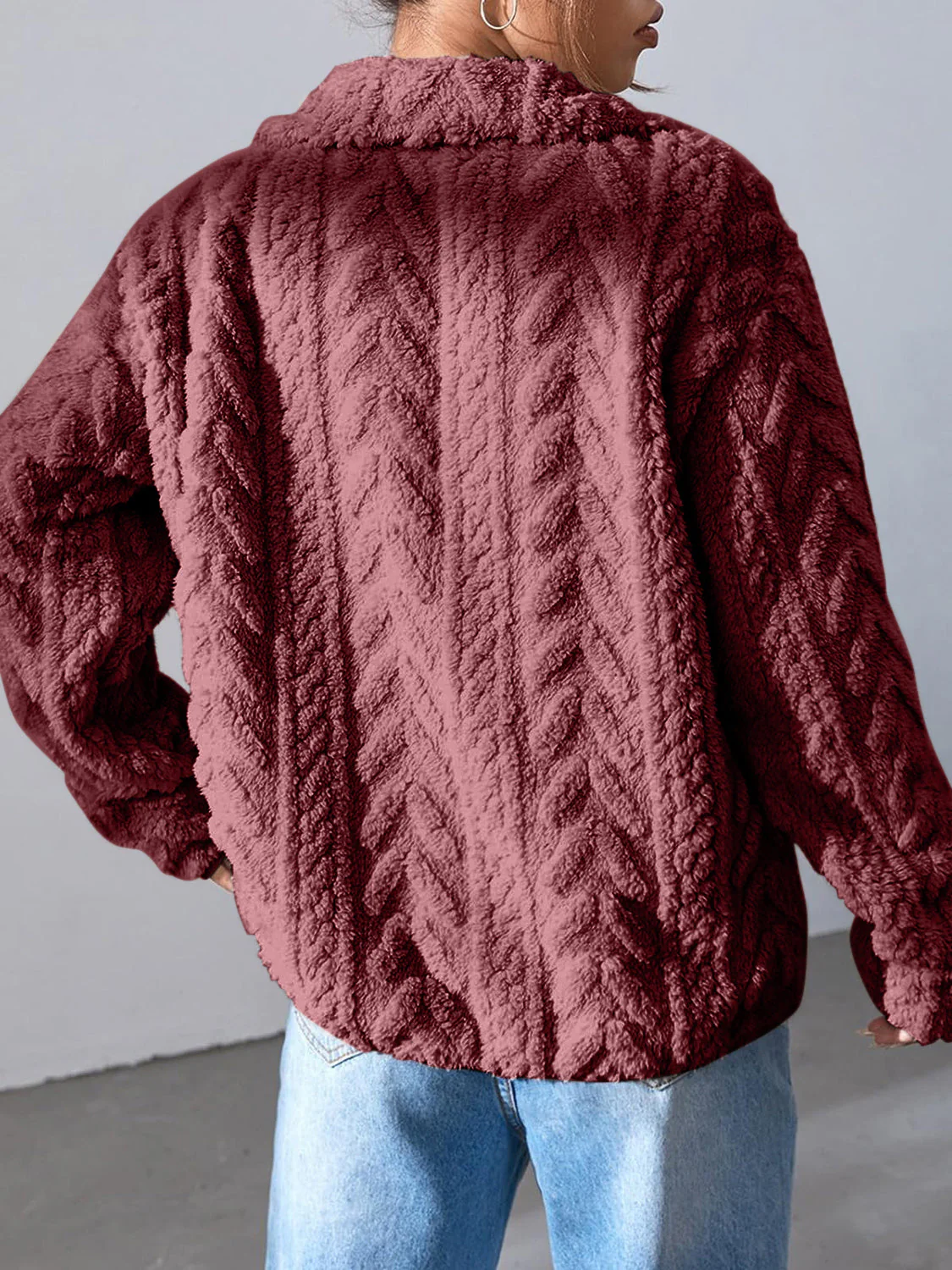Fuzzy Zip Up Long Sleeve Jacket - Image 2