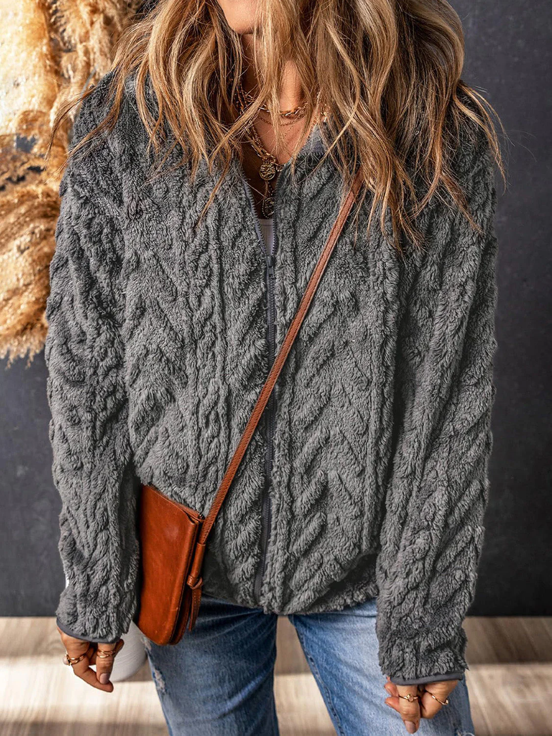 Fuzzy Zip Up Long Sleeve Jacket - Image 8