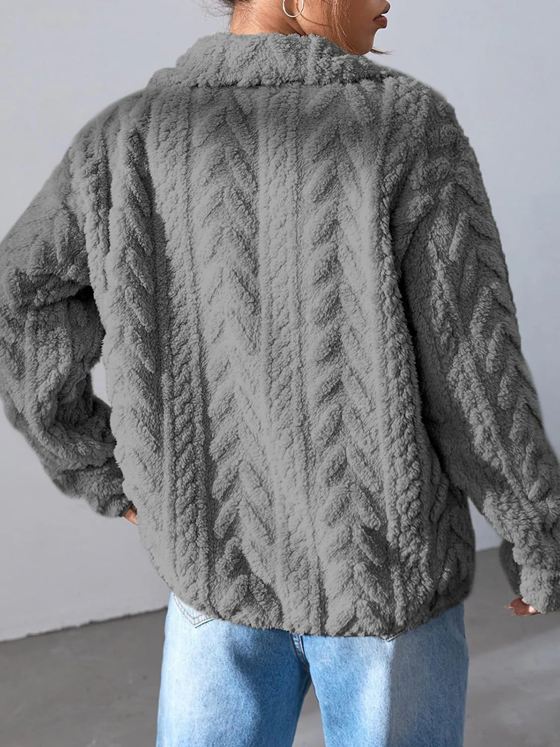 Fuzzy Zip Up Long Sleeve Jacket - Image 9