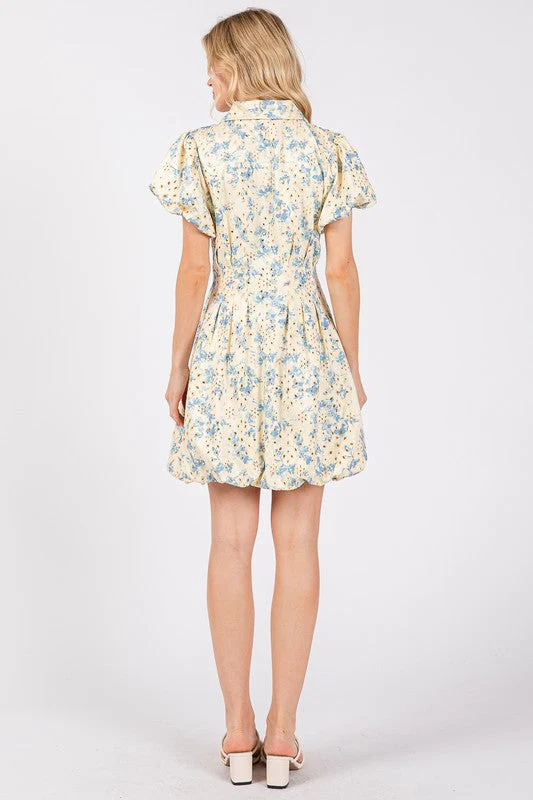 GeeGee Floral Eyelet Zipper Front Puff Sleeve Mini Dress - Image 6