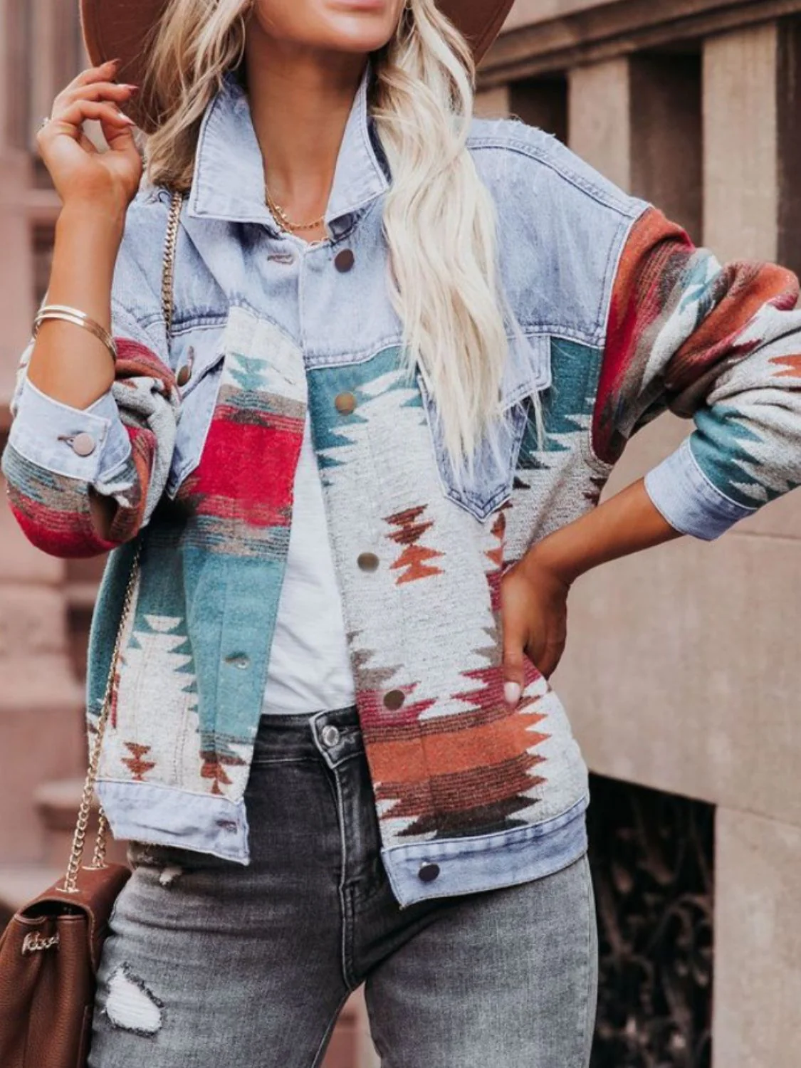 Geometric Button Up Long Sleeve Jacket - Image 3