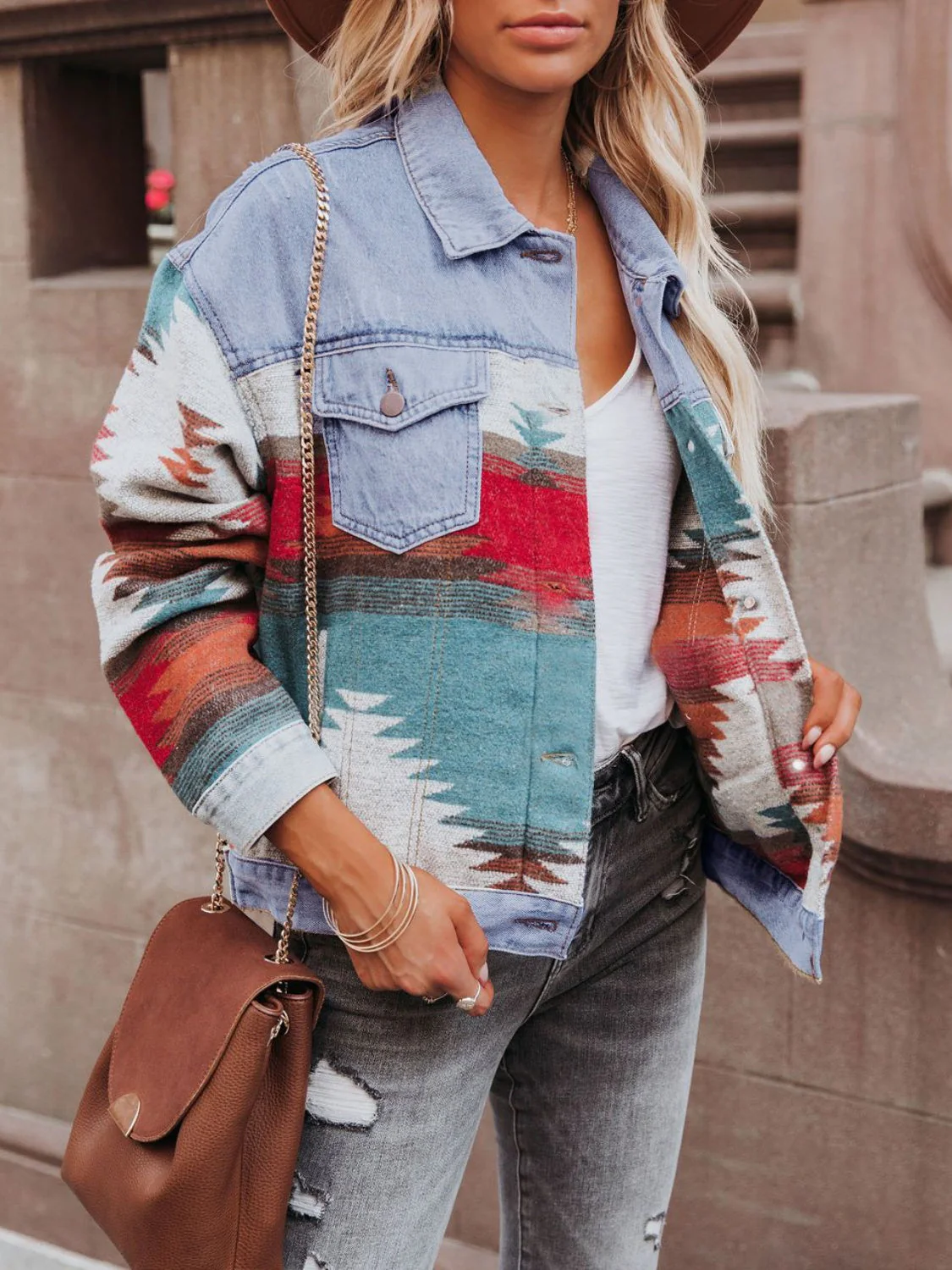 Geometric Button Up Long Sleeve Jacket - Image 4